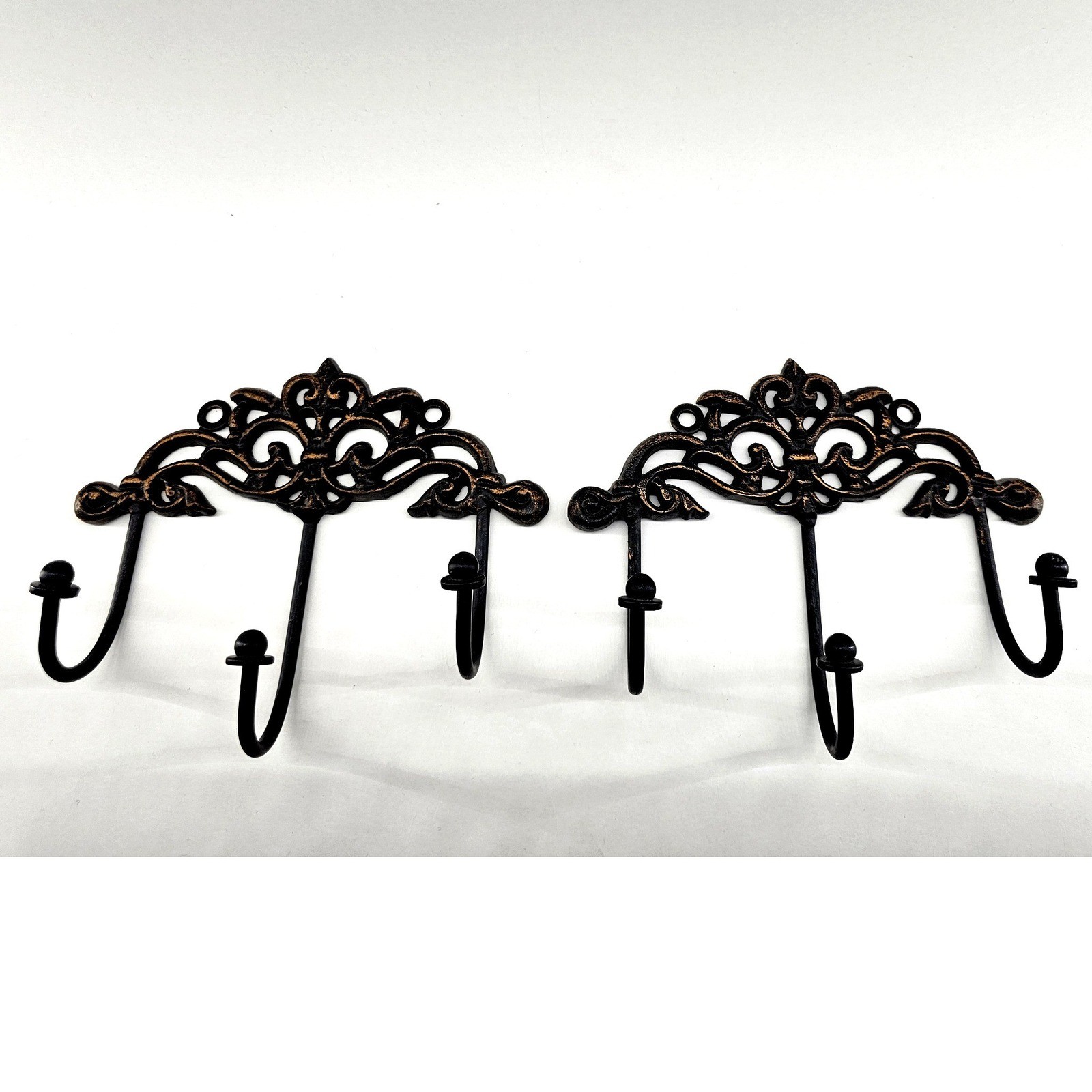 Ornate Scroll Coat Hook Bronze Finish Metal Decorative Cast Metal Set of 2