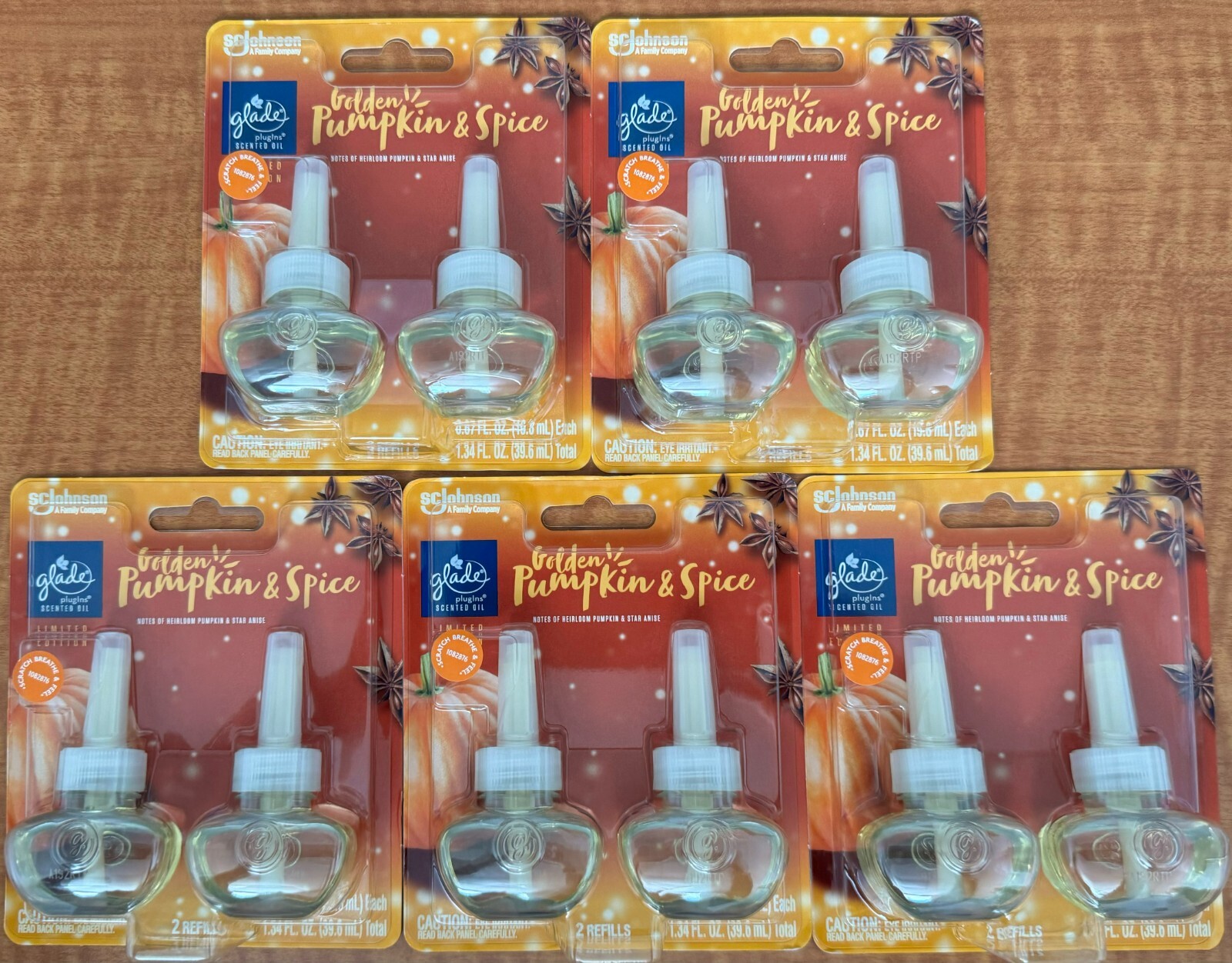 Glade Limited Ed Golden Pumpkin & Spice 5pk of 2 (10) Plugins Scented Oil Refill