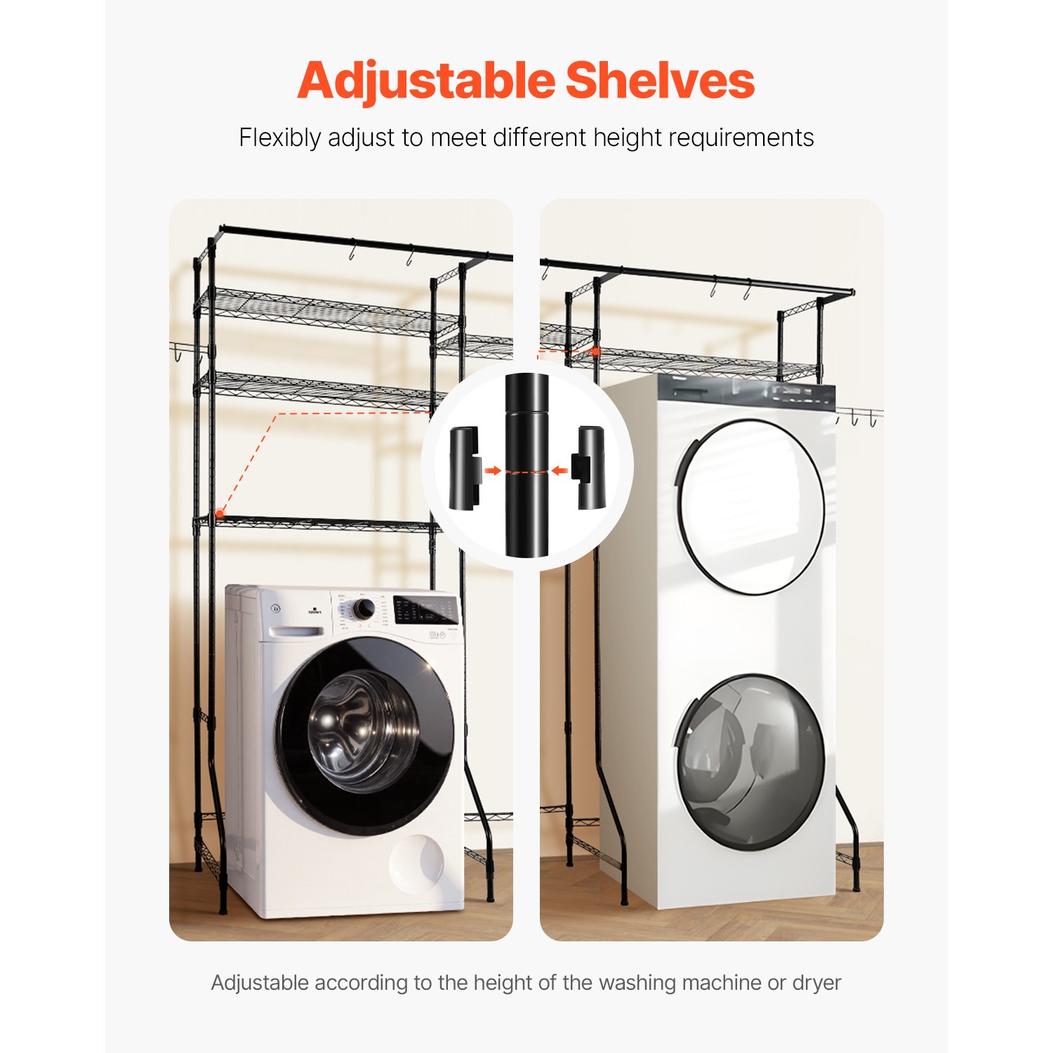 Over Washer and Dryer Storage Shelf Two Row 6 Tiers Washer Rack Black
