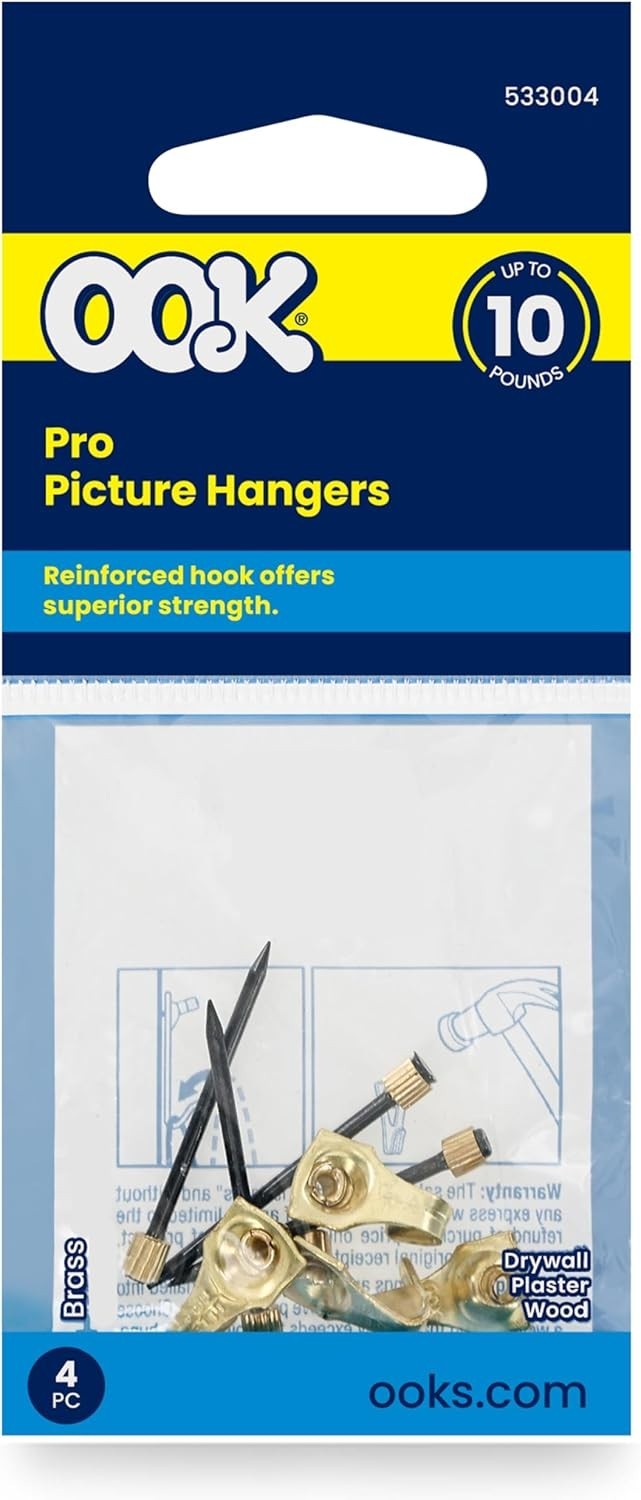 OOK ReadyNail Picture Hangers 4 Pack 30LB Heavy Duty Wall Hooks Brass