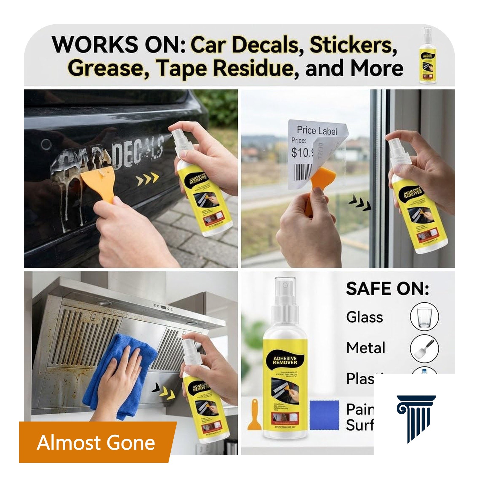 Adhesive Remover Spray 4oz Scraper Towel Tape Label Wax