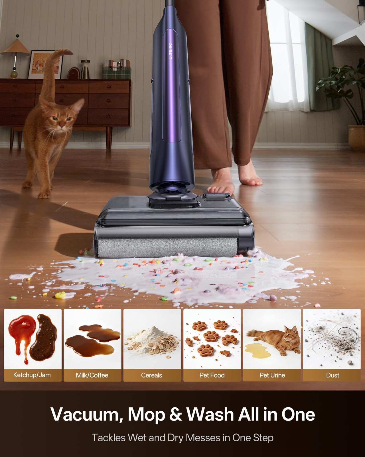Ultenic Wet Dry Vacuum Cleaner, Vacuum Mop for Wet & Dry Messes, 180° Lay-Fla…