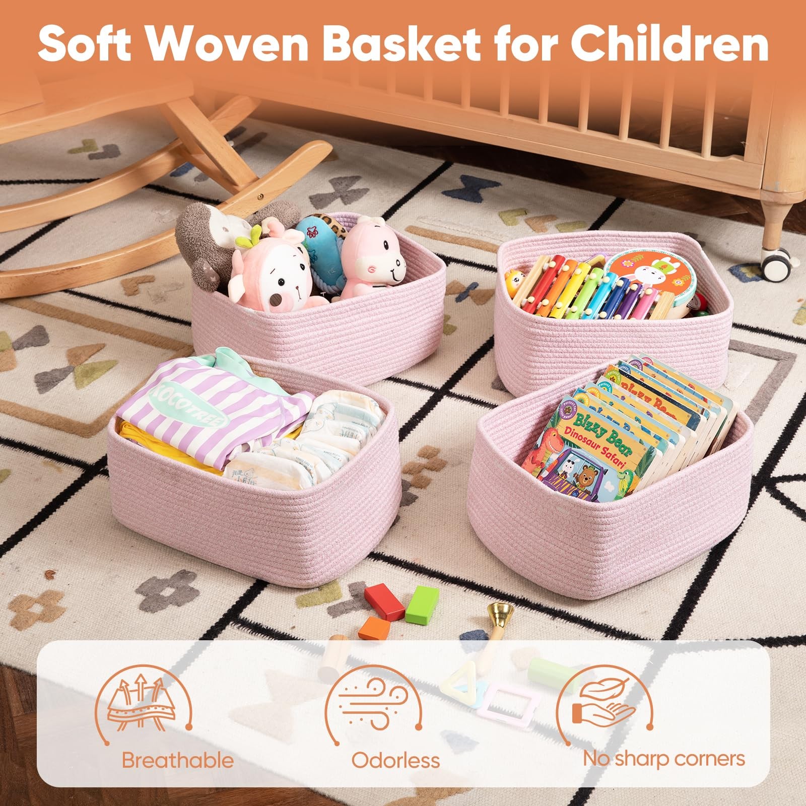 OIAHOMY 4 Pack 14.17*11.02*6.3IN Storage Baskets for Organizing Shelves, Woven R