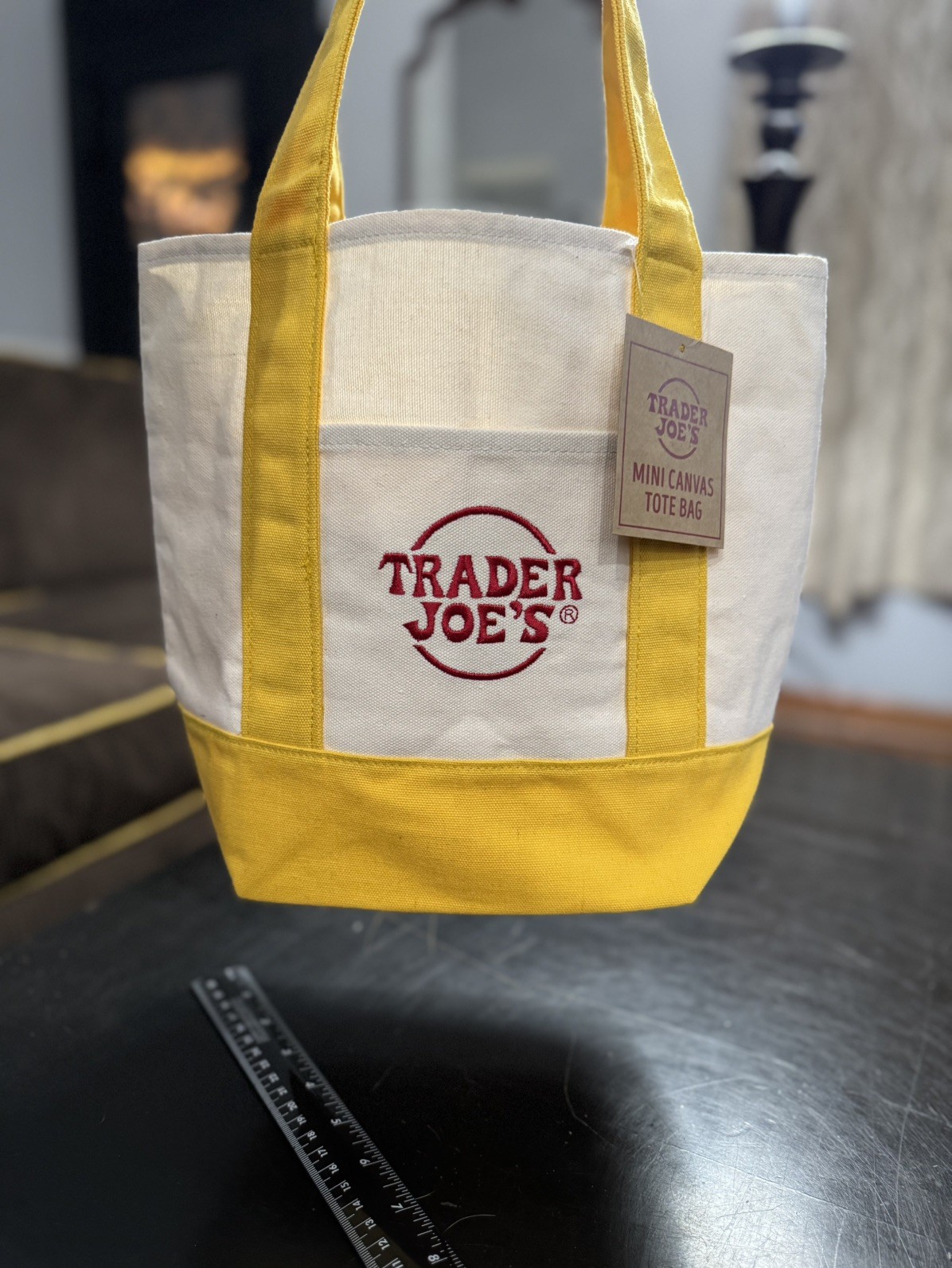 Trader Joe’s – Mini Canvas Tote Bag – Yellow – Holiday 2025 – Limited Edition