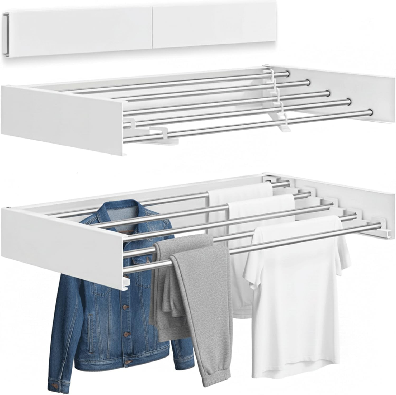 Wall Mounted Stainless Steel Clothes Drying Rack 32″, Foldable Collapsible
