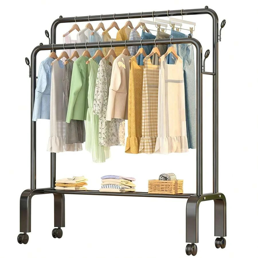 Adjustable Foldable Stainless Steel Clothes Rack Dual Rods