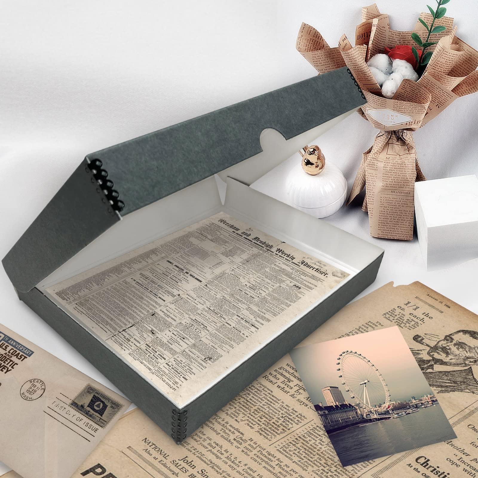 Archival Folio Storage Box Clamshell Design with Metal Edge Photos Documents