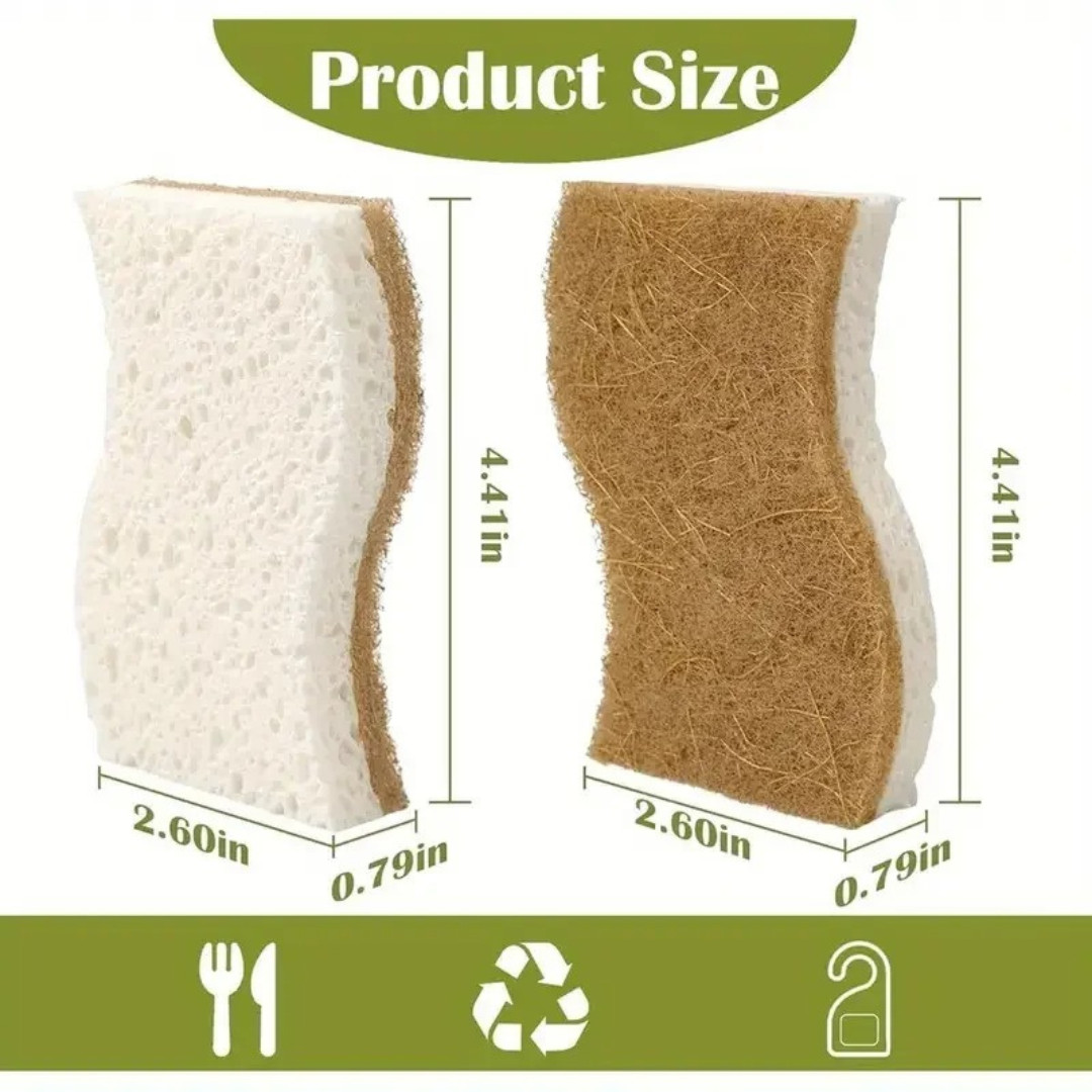 Natural Coconut Fiber Kitchen Sponge Cellulose Scrubber Dish Cleaning Pads Pack