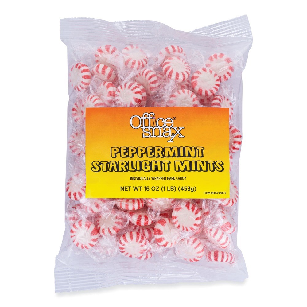 Office Snax 670 1 lb. Bag Candy Assortments – Starlight Peppermint Candy New
