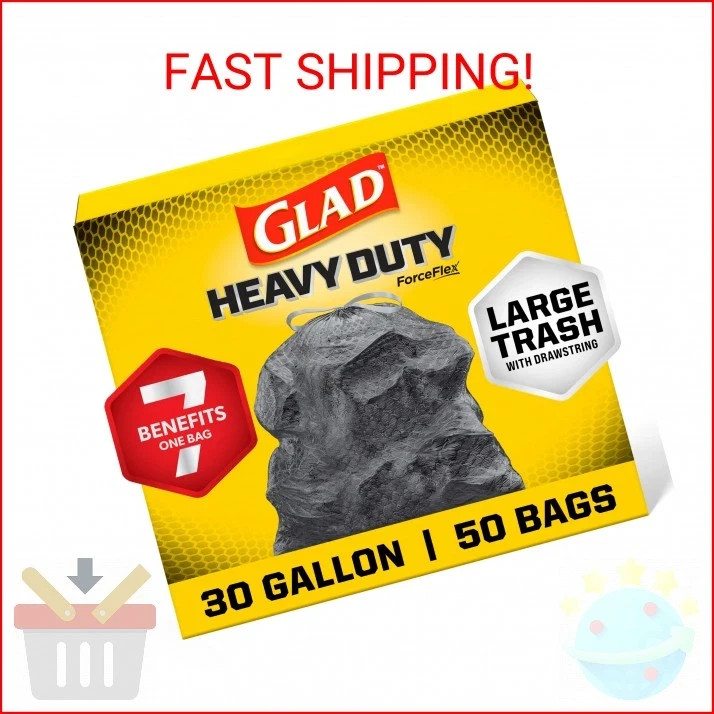Glad Large 30 Gallon Trash Bags, Unscented Heavy Duty Garbage Bags, Forceflex wi