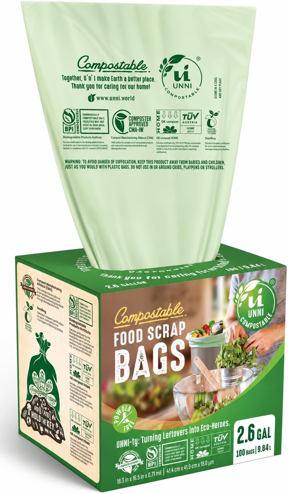 Compostable Trash Bags, 2.6 Gallon / 9.84 Liter, 100 Count, Extra Thick 0.71 …
