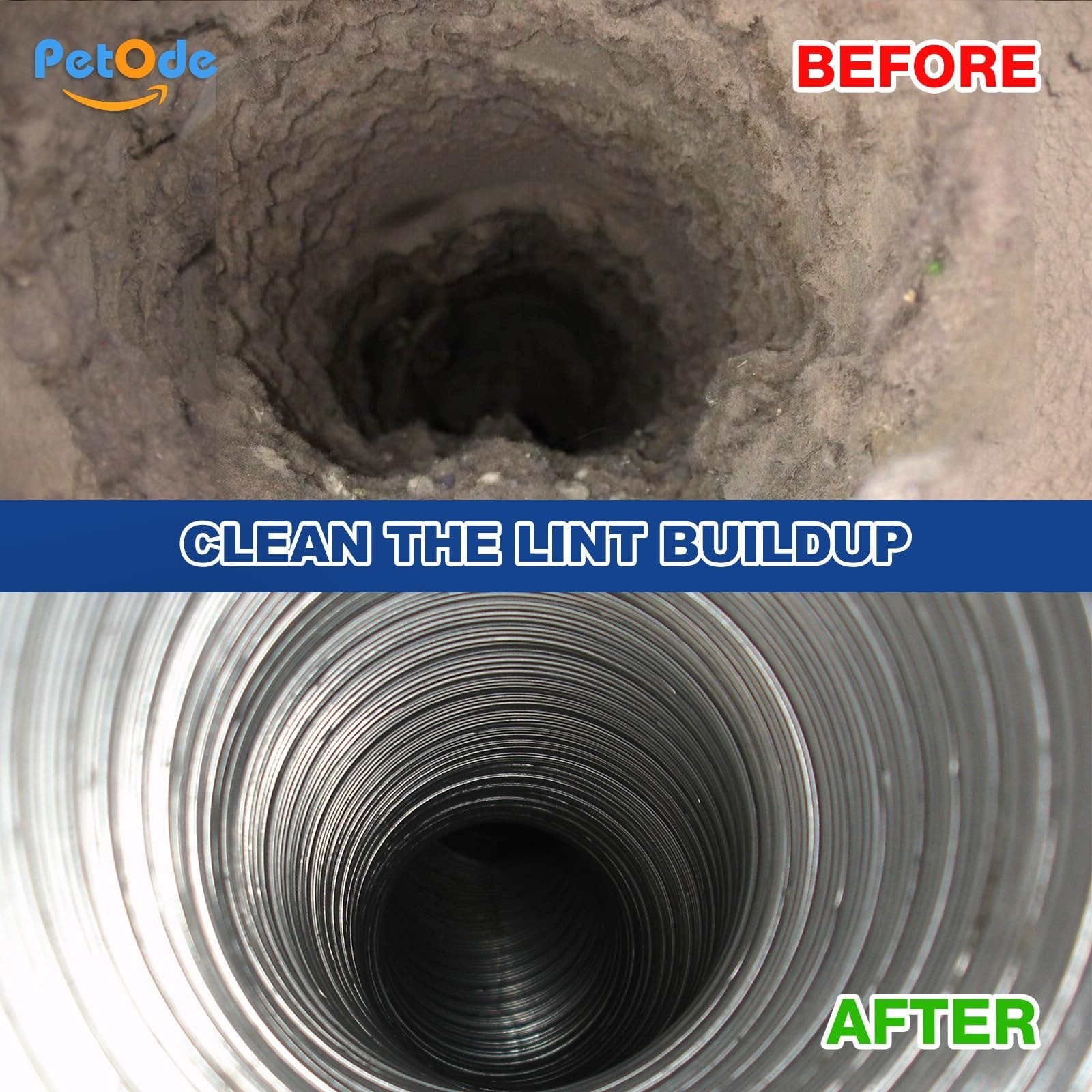 Dryer Vent Cleaner Kit 32 ft Flexible Lint Brush Drill Attachment PetOde