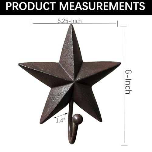 Rustic Star Wall Hooks – Vintage Decorative Western Home Wall Mount Coat 1 Pack