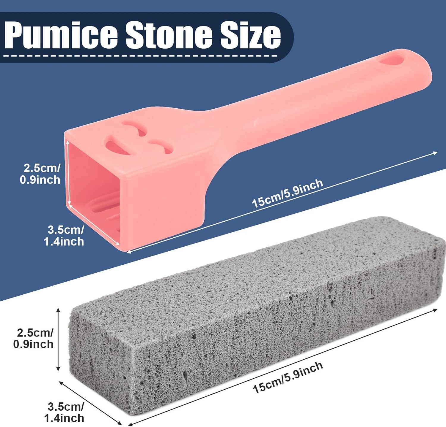 8Pack Grey Pumice Stone Scouring Sticks – with 2 Handles for Toilets & Bathrooms