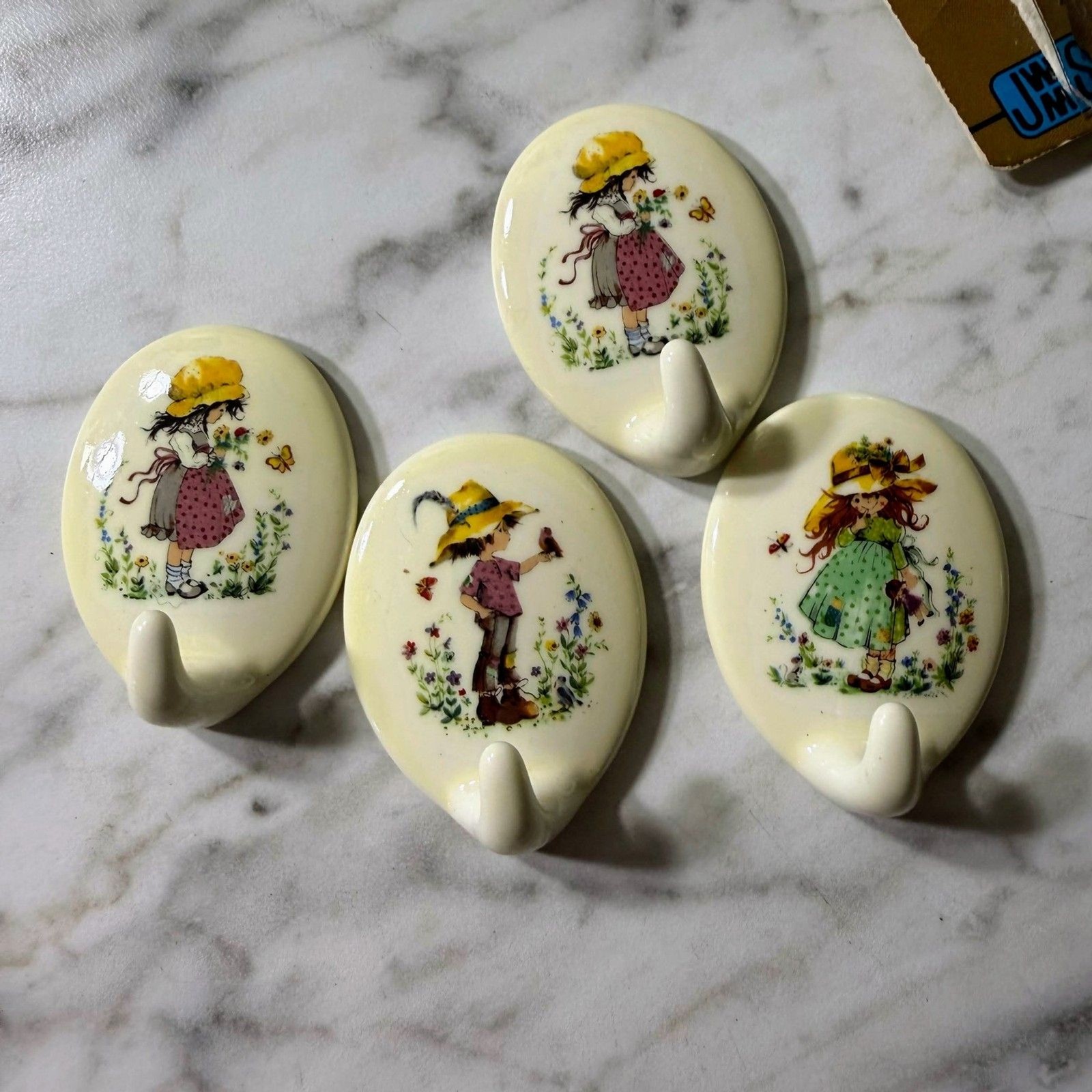 Vintage Decorator Hooks Lot of 4 Holly Hobbie Style Girls China Look Woolworth