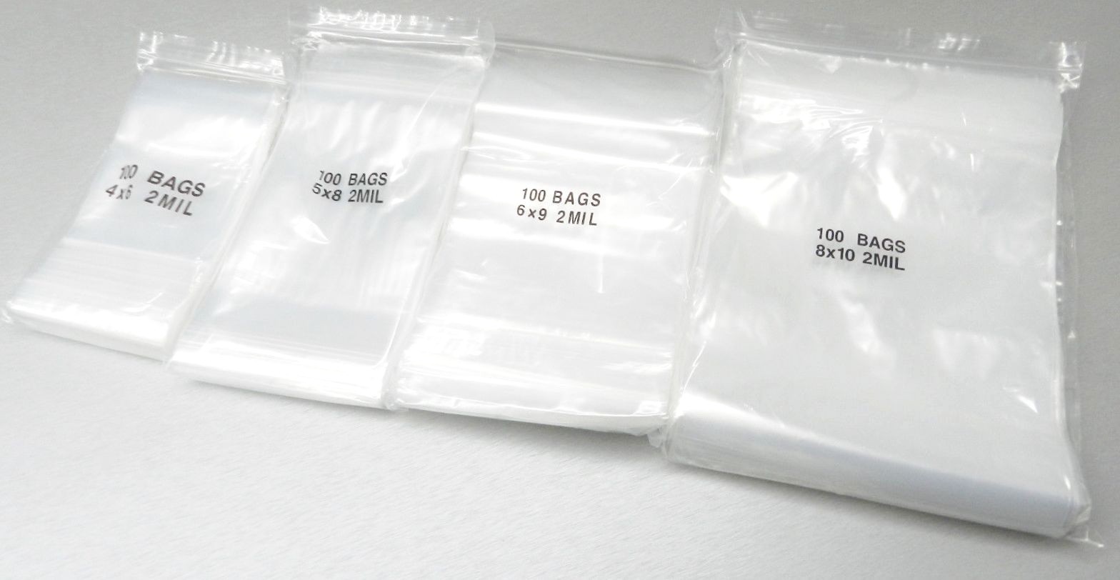 400 Clear 2mil Poly Bags Assortment 4 Sizes 4×6 5×8 6×9 8×10 100@ Top Seal Bags