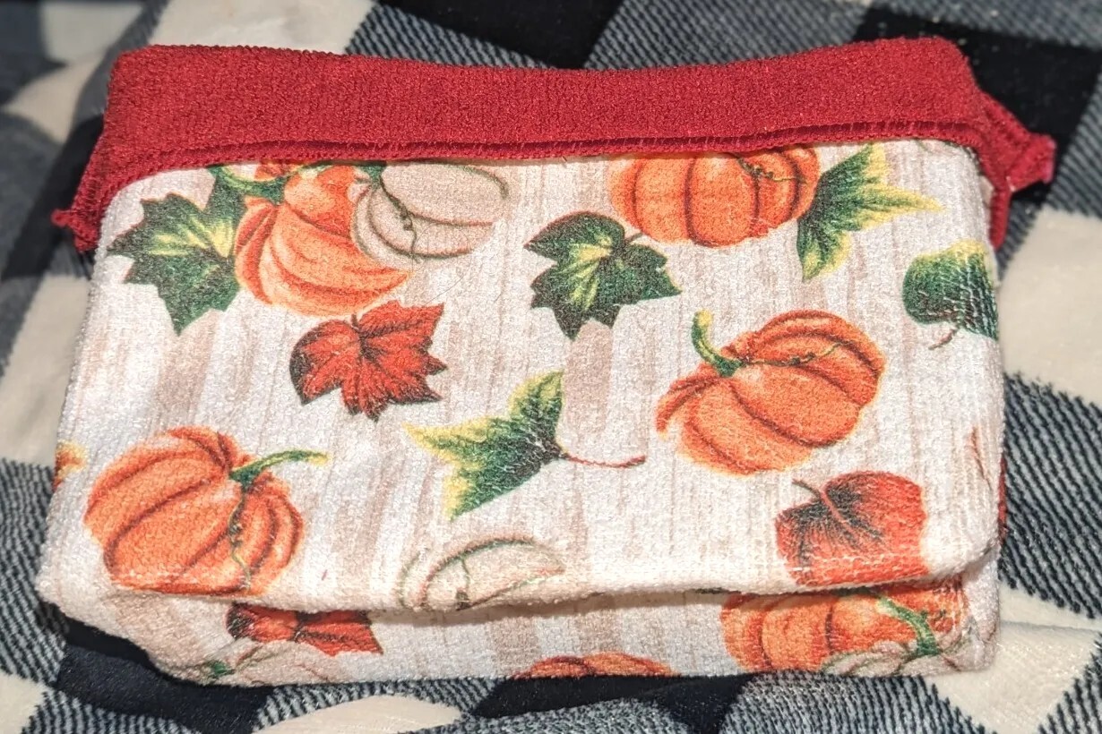 Fall Pumpkins & Leaves Homemade Fabric Storage Basket Microfiber Kitchen Bin