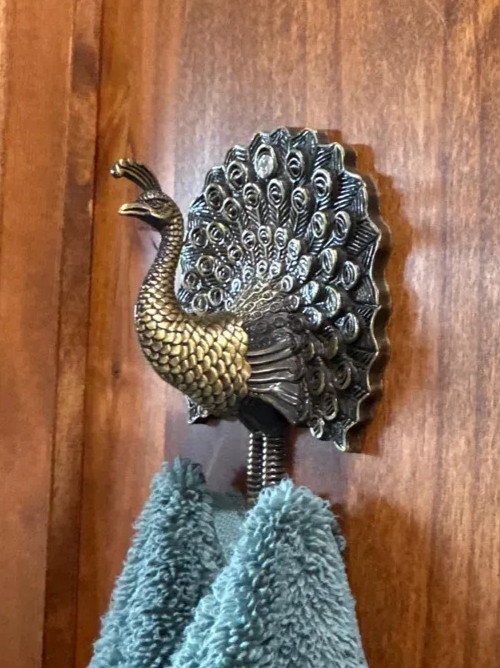 1 VINTAGE BRASS &Metal Bronze PEACOCK Double Hook Wall Mount Bird Coat Hanger