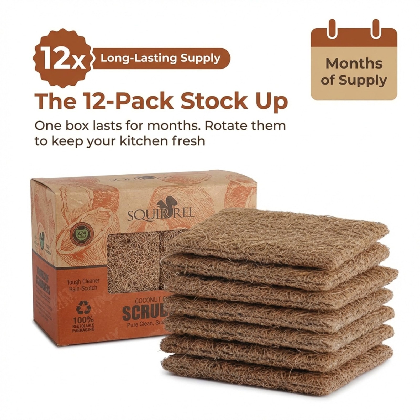 Natural Coconut Coir Fiber Kitchen Scrubbers 12 Pack Biodegradable Non Scratc…