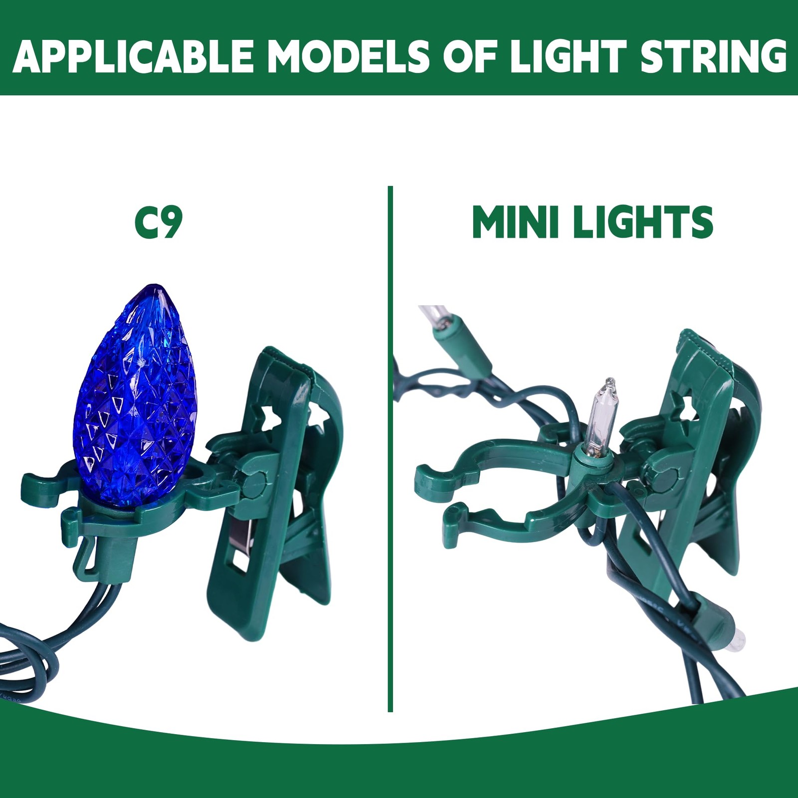 C7 C9 Universal Spring Clips for Holiday Lights, 50 Count Shatterproof Clips