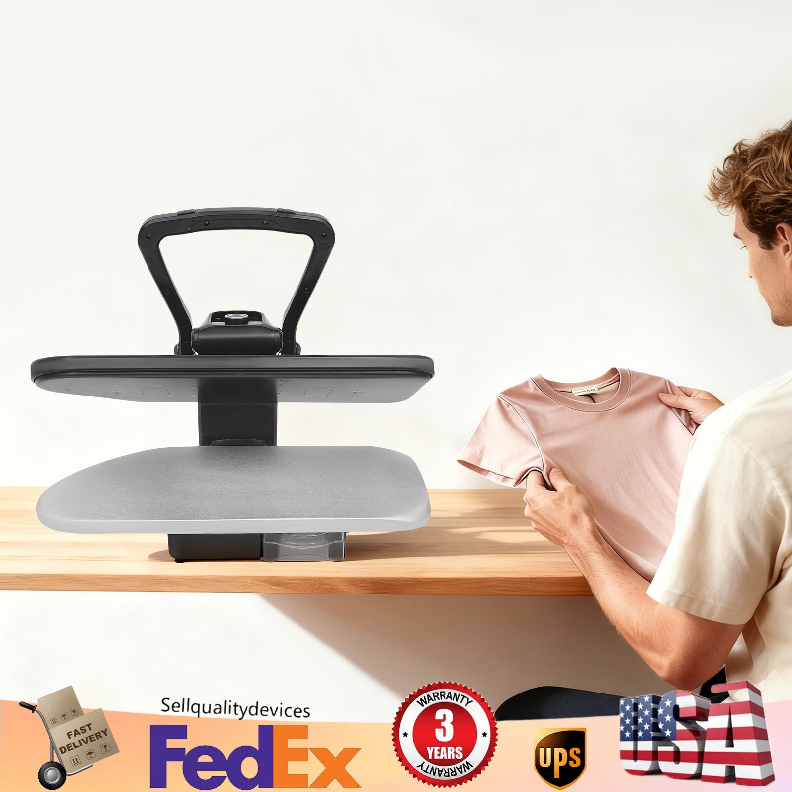26″ Professional Steam Press Iron 5 Gears Multi Fabric Steam Press Machine 1600W
