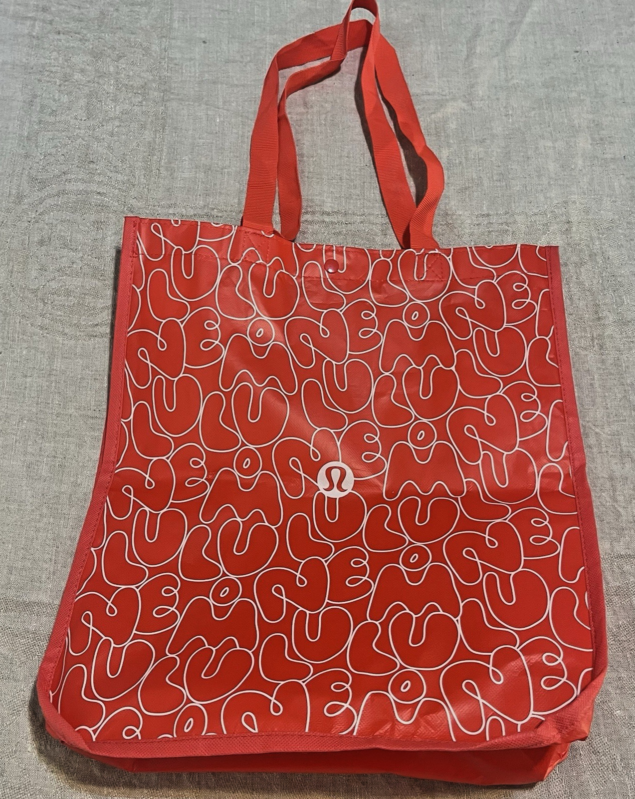 Lululemon Large Red & White Logo Reusable Shopping Bag All-Over Print