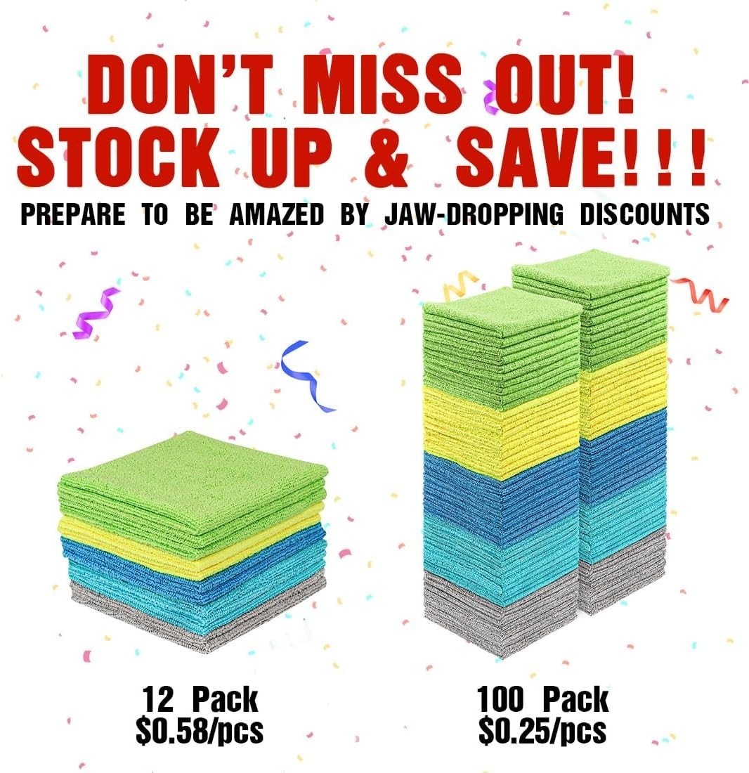 Microfiber Cleaning Cloth Towel Rag Car Polishing No Scratch Detailing 100 Pack*