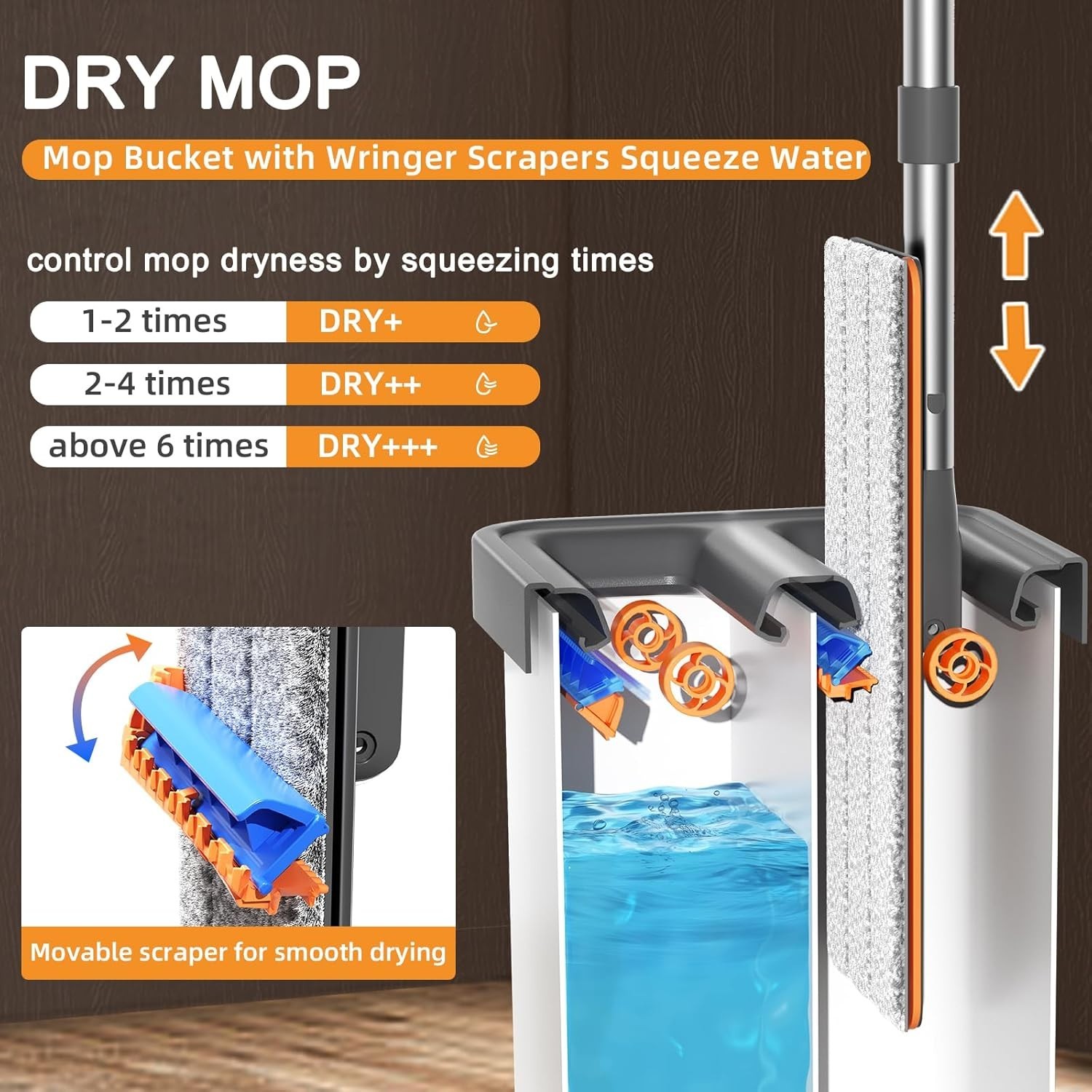 Flat Mop Bucket Set Wringer 61in Handle 4 Microfiber Pads 360 Spin Floor Cleaner