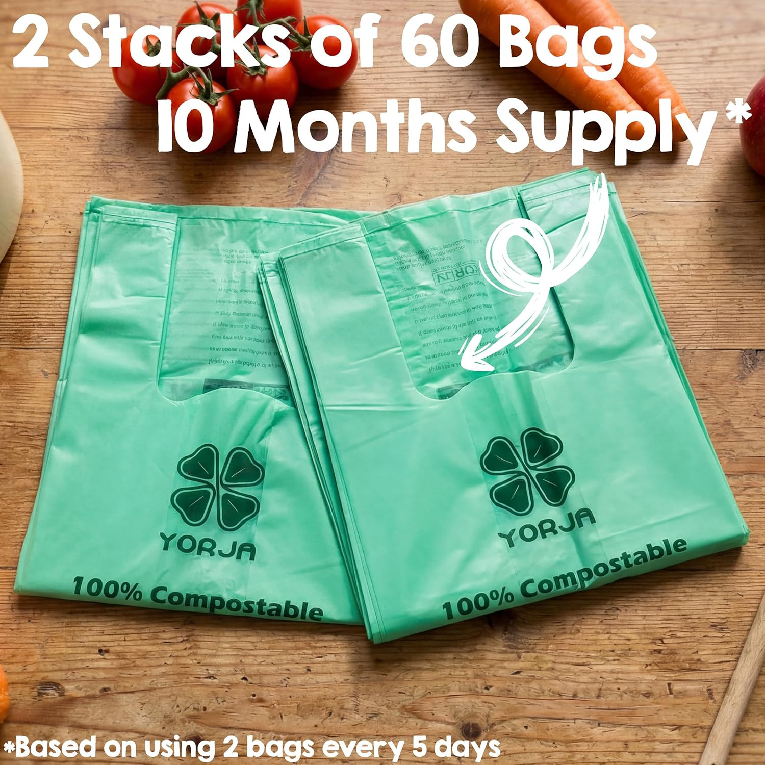 1.6 Gallon Tie Handles Compost Trash Bags 120 Food Scrap Bags, Compostable Kitch