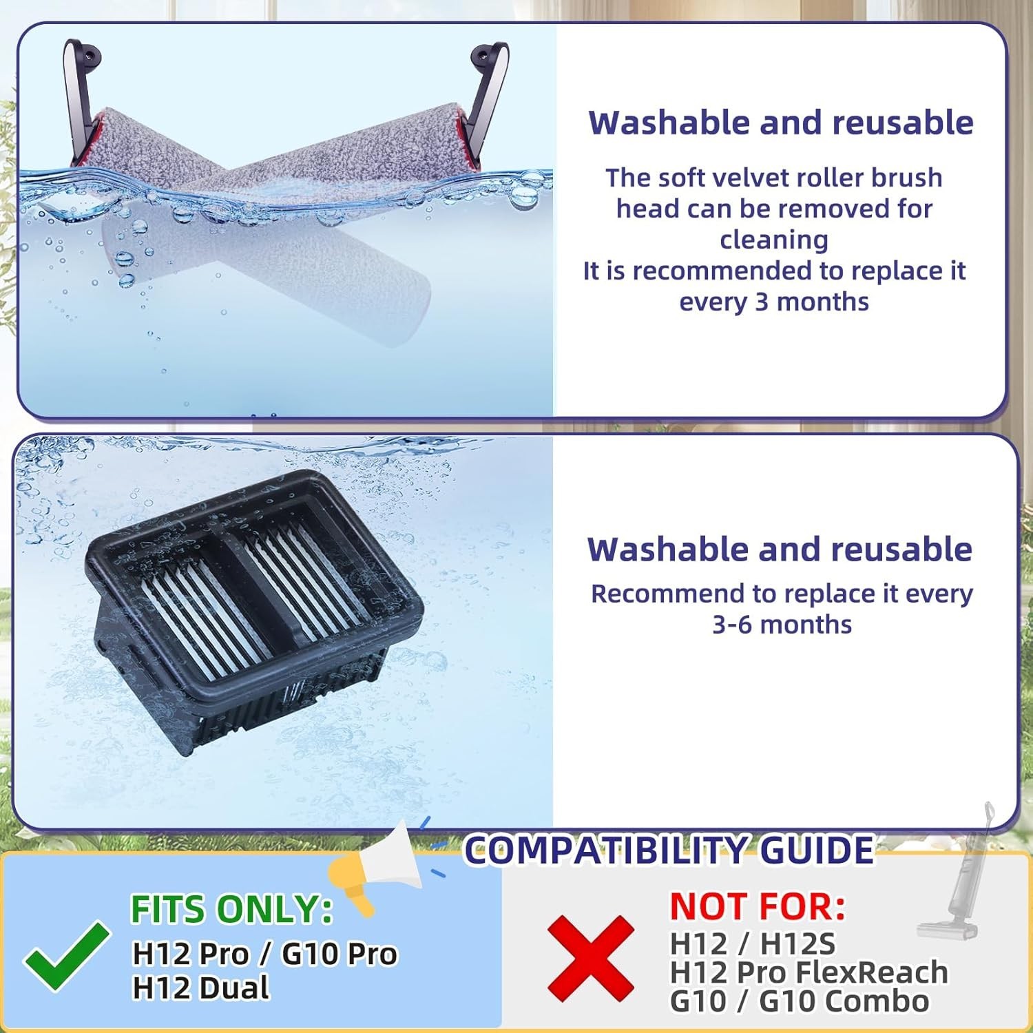 NEW! 6 Pcs Brush Roller & Filter Kit For Dreame H12 Pro H12 Dual G10 Pro Vacuum