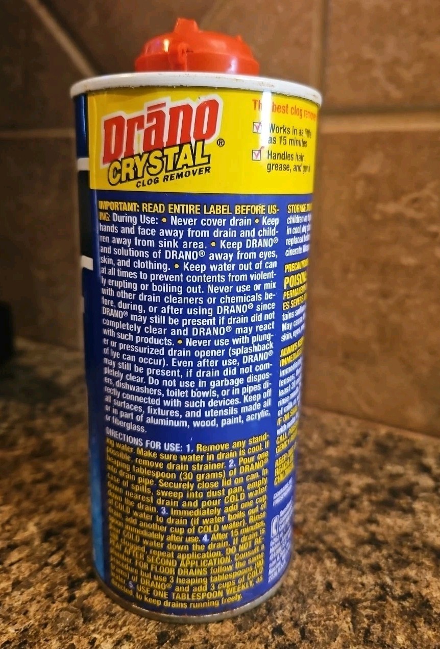 Drano Crystal Clog Remover, Grease/Kitchen Clogs, 18 Oz, Discontinued, 3/4 Full
