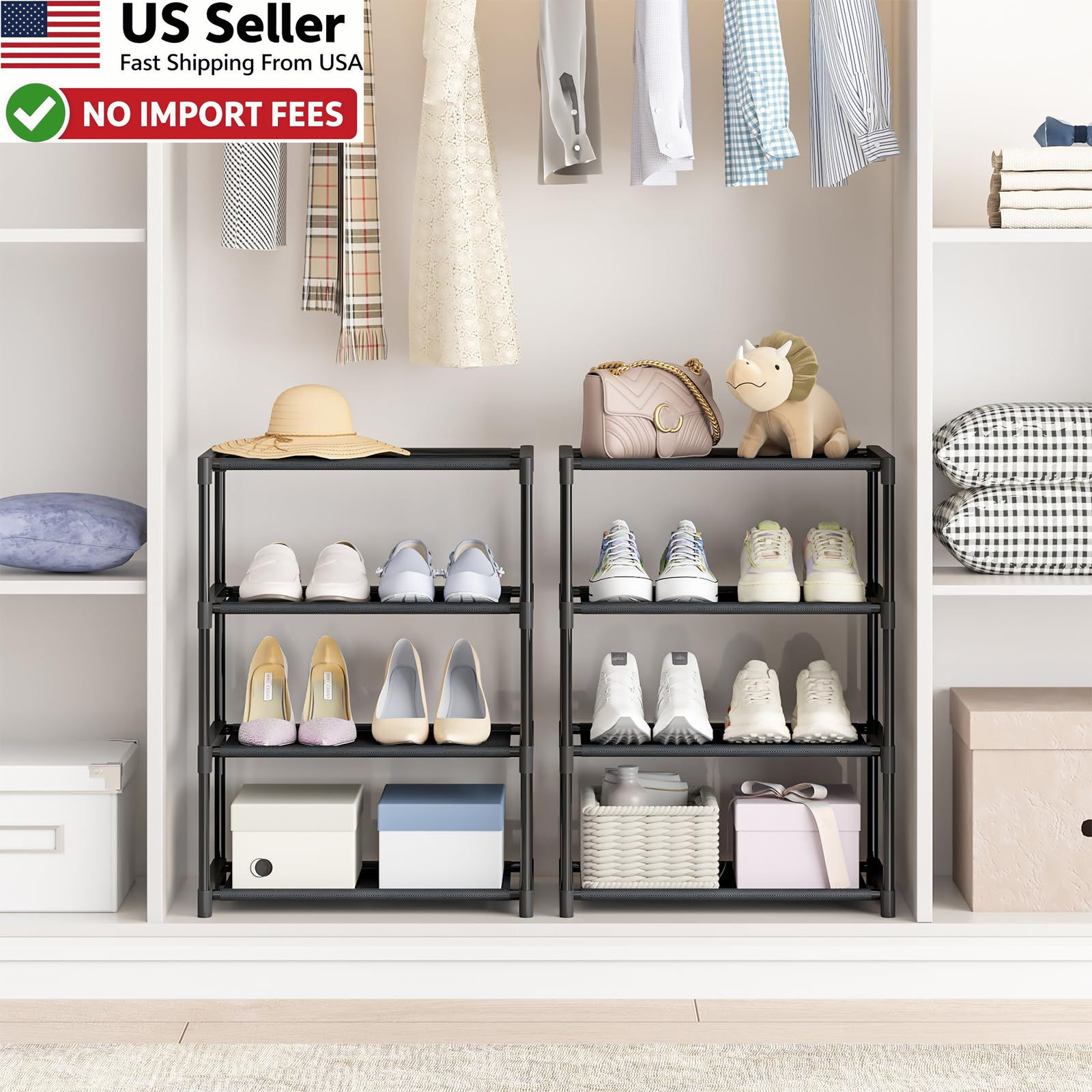 Autonomier 4 Tier Extra Small Shoe Rack 16.3 Wide Narrow Stackable Stand FROM US