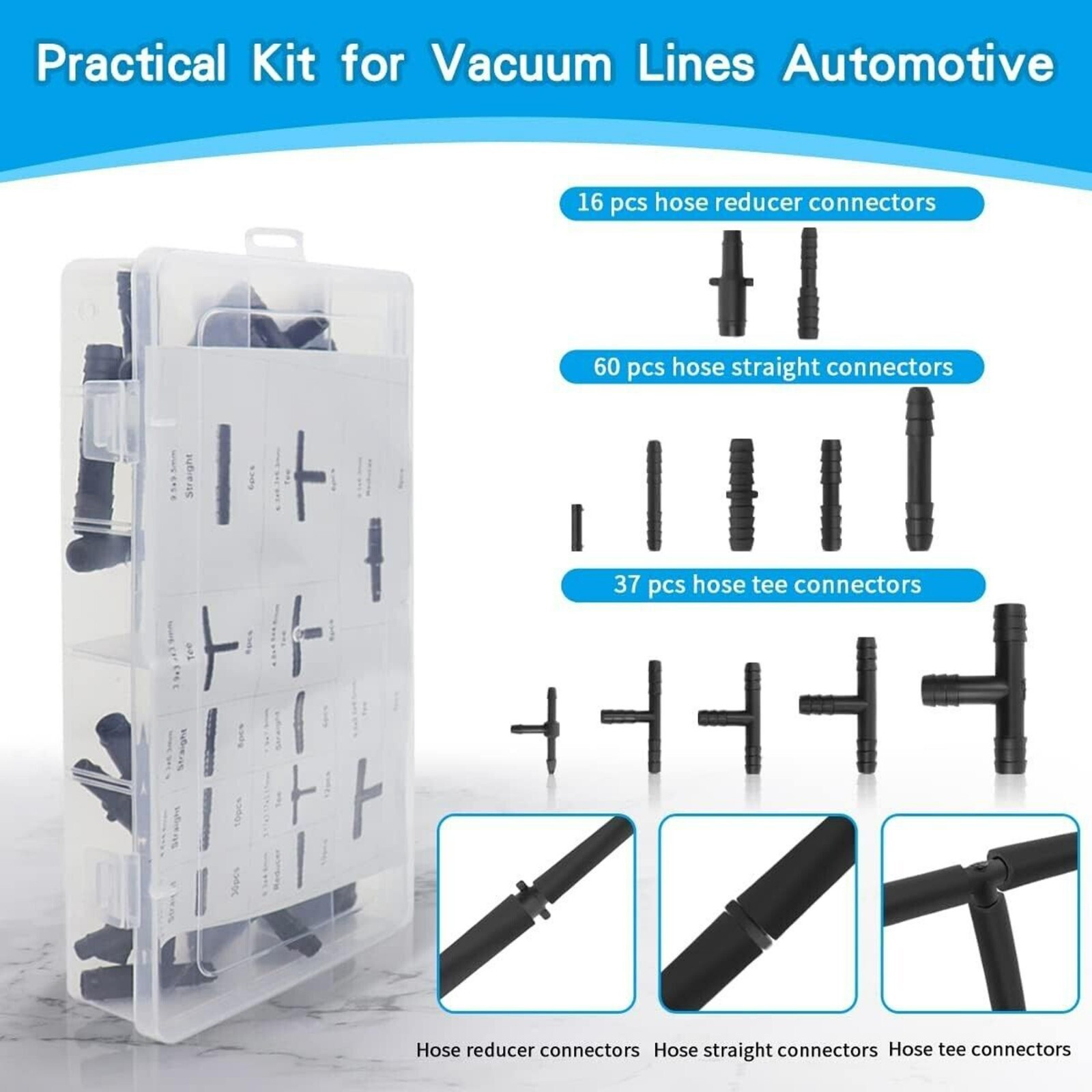 113Pcs 12 Sizes Barbed Type Automotive Vacuum Connector Assortment Kits US STOCK