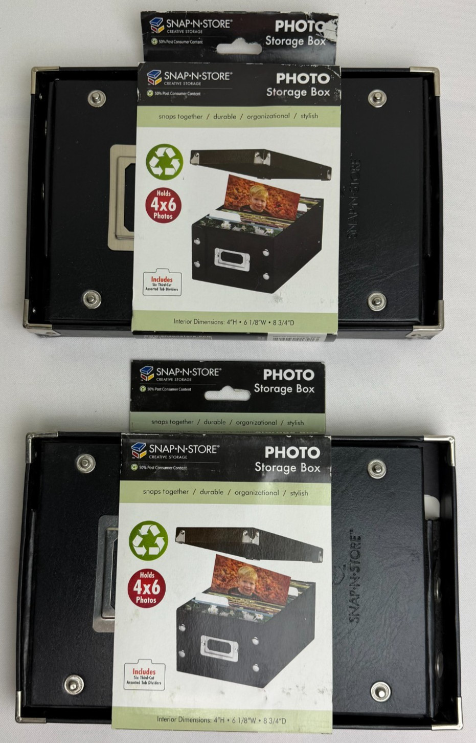 Pair of Snap N Store – Photo Storage Box – Black – 4×6 Photos Organizer – New