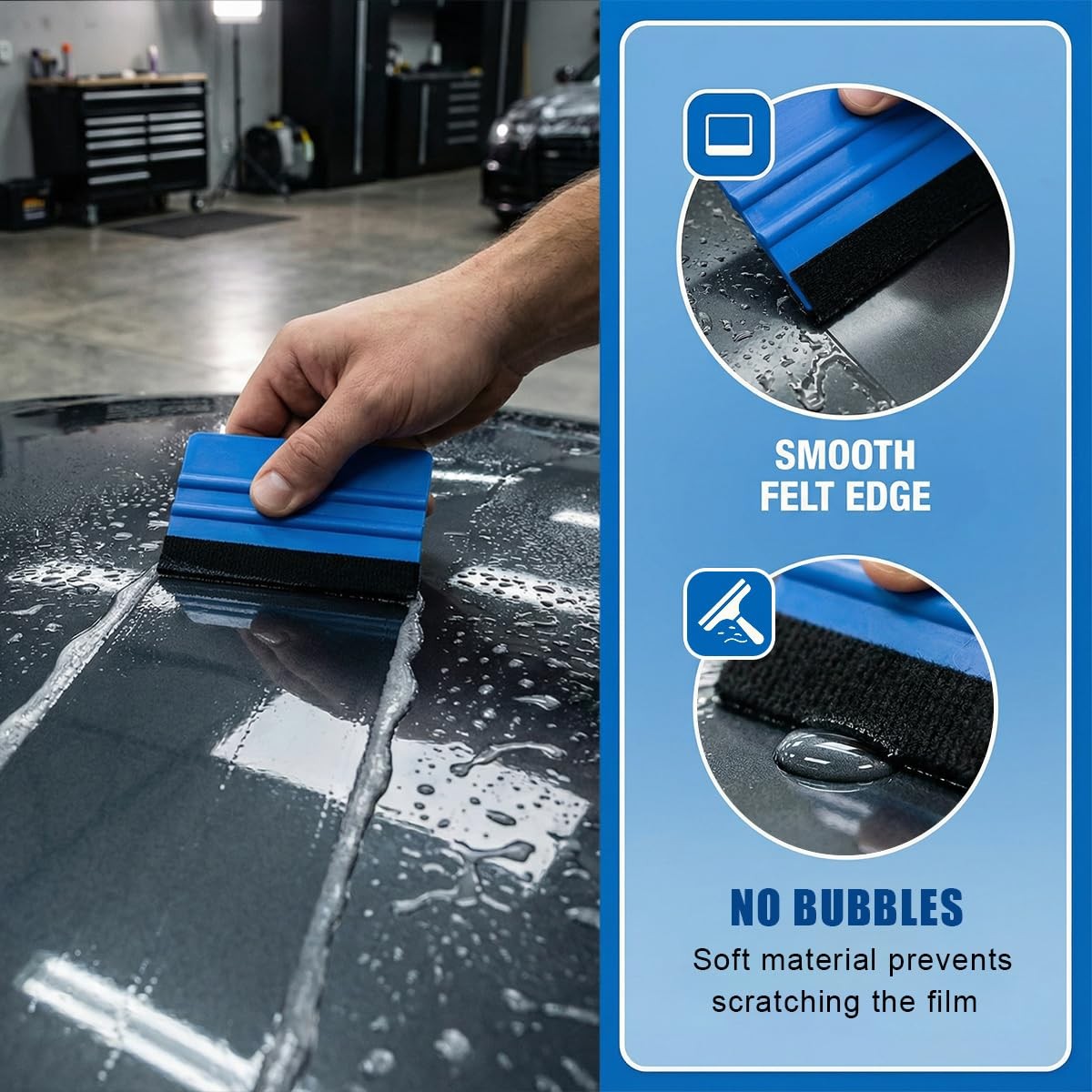 3PCS 4 Inch Plastic Felt Edge Vinyl Squeegee Tool, Mini Vinyl Scraper Car Win…