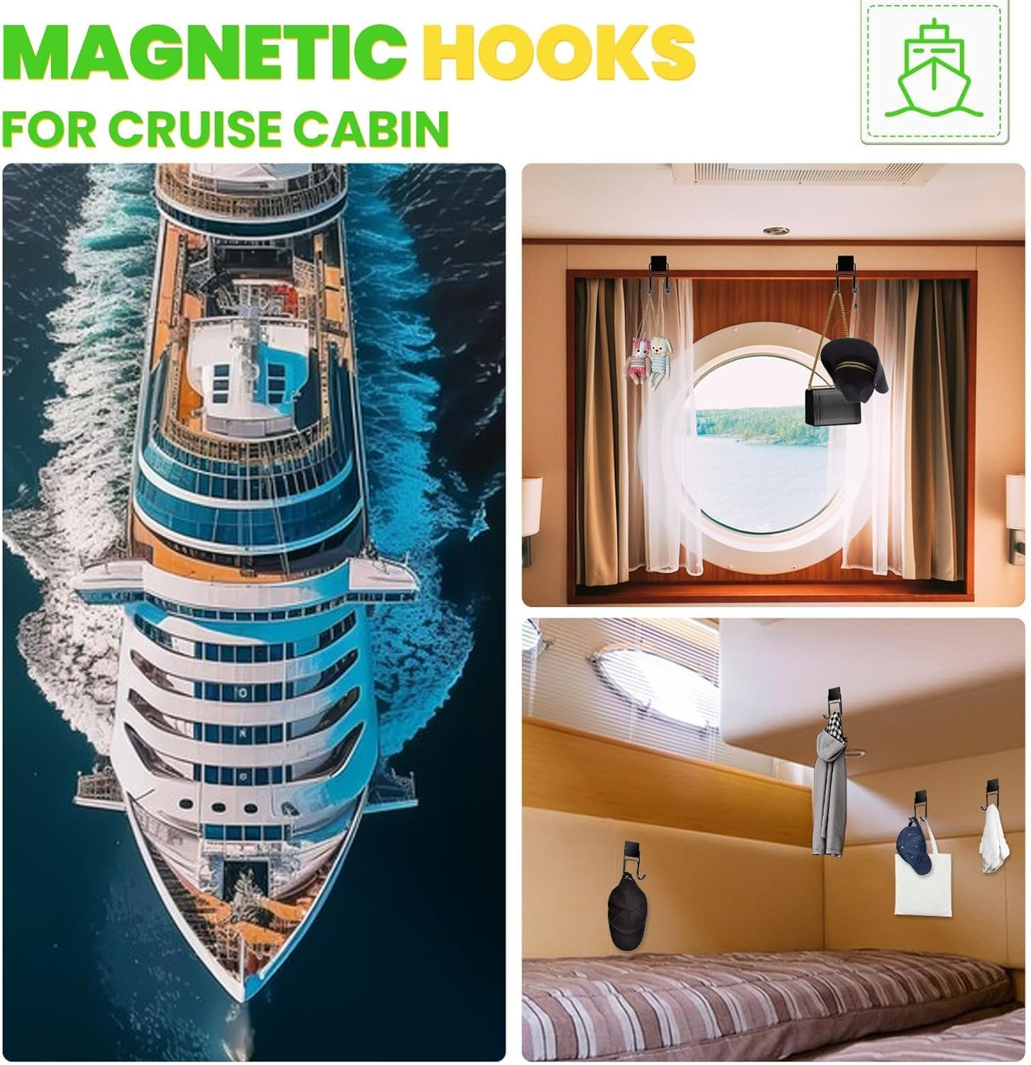 6-Pack Heavy Duty 50lb+ Magnetic Hooks, Double Hook Magnets for Refrigerator, Gr