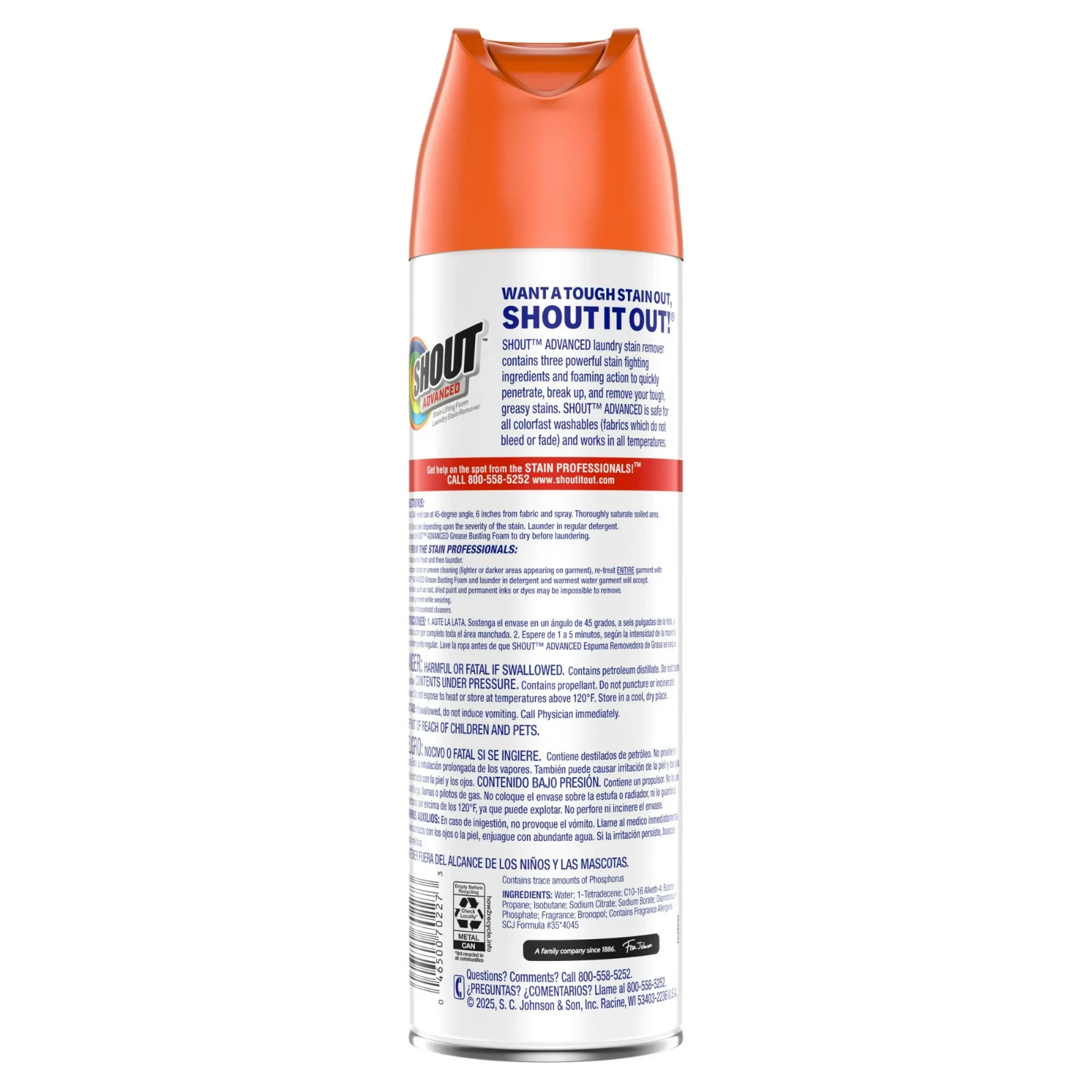 Shout Advanced Grease Busting Foam, Laundry Stain Remover for Oil and 18oz Can