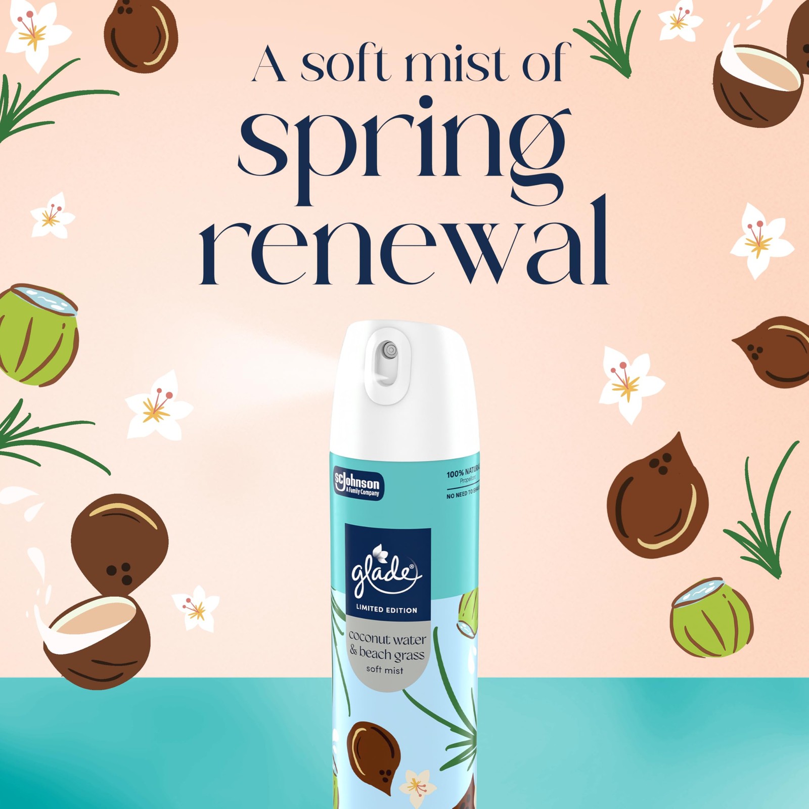 Coconut Water & Beach Grass Air Freshener Spray, 7.3 oz, 6 Pack