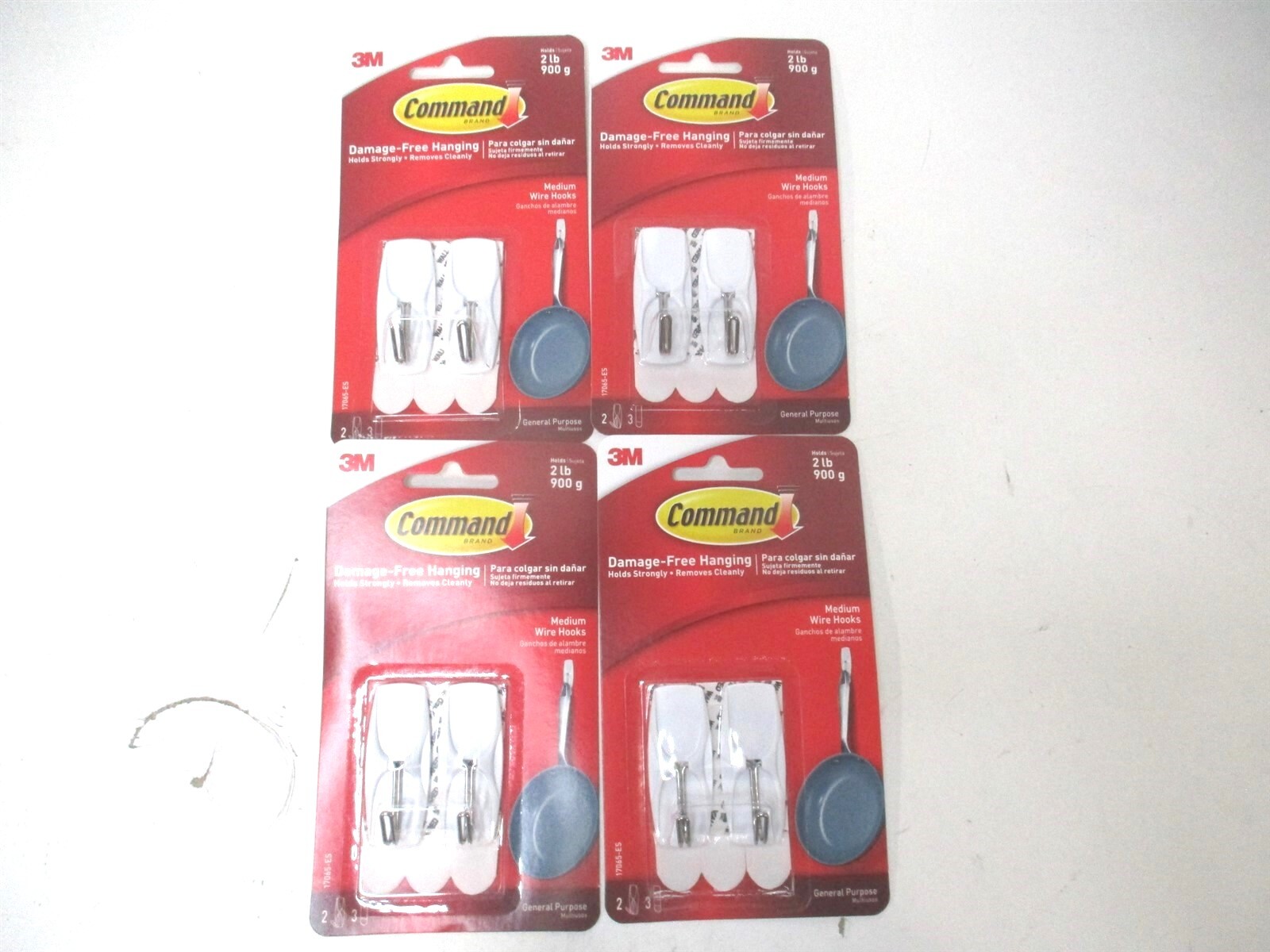 3M Command 2lbs Medium Wire Hooks with 3 Adhesive Strips 2ct. – Lot of 4