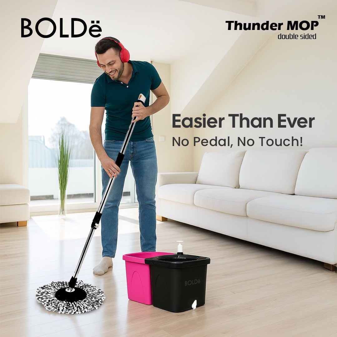 Thunder Mop Dual-Sided Spin System Stackable 6L Mop Bucket Set/3Microfiber Heads