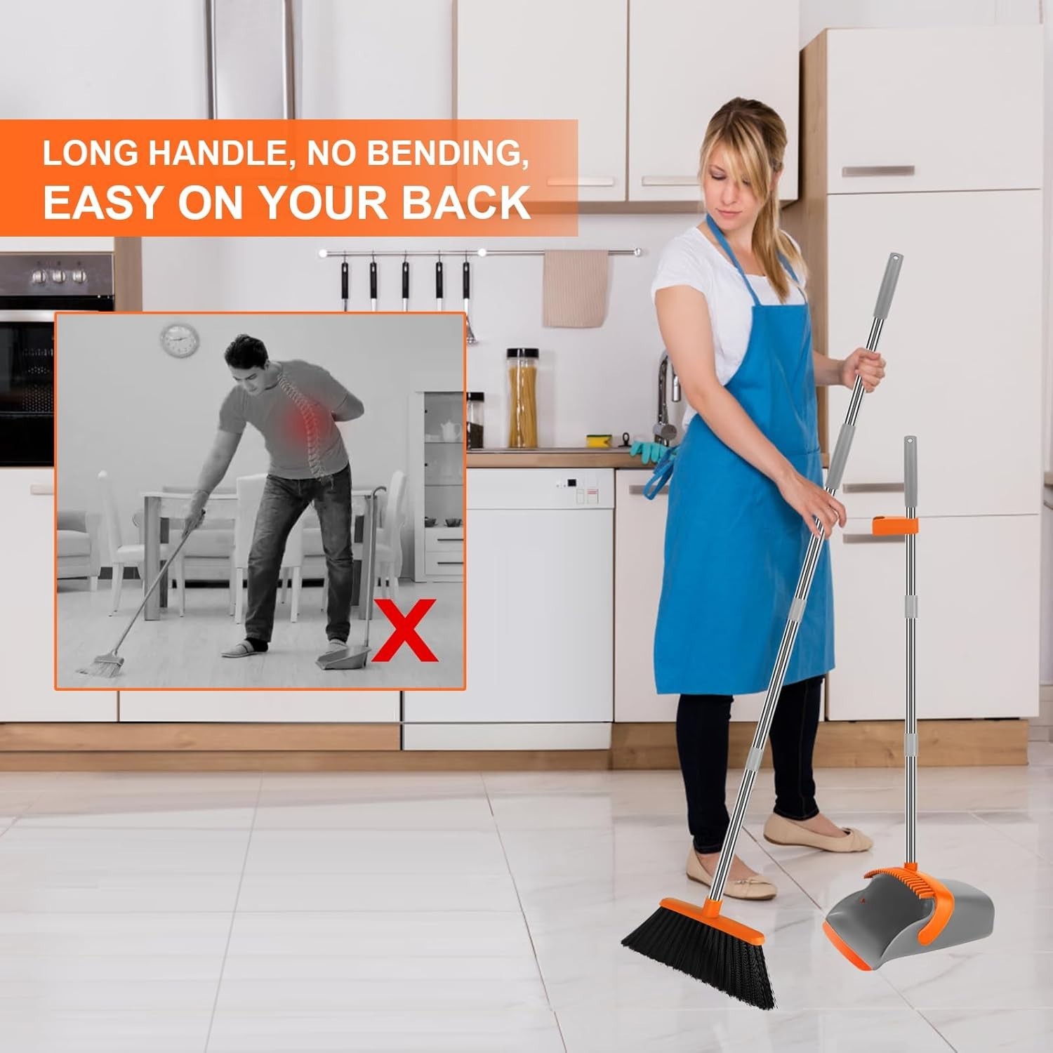 Heavy Duty Broom and Dustpan Set Long Handle Industrial Cleaning Combo