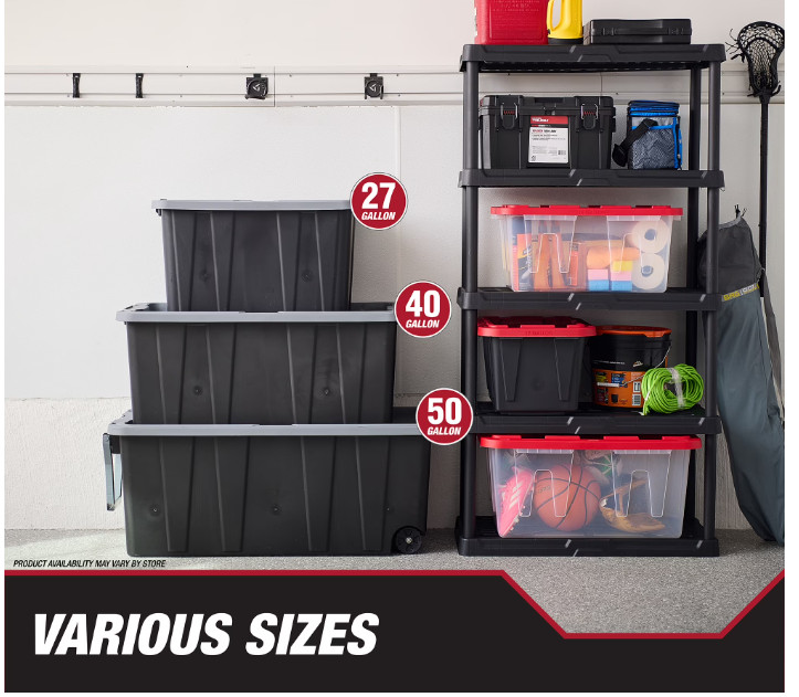 27 Gallon Heavy Duty Storage Bin with Latch Lid Black Gray Container