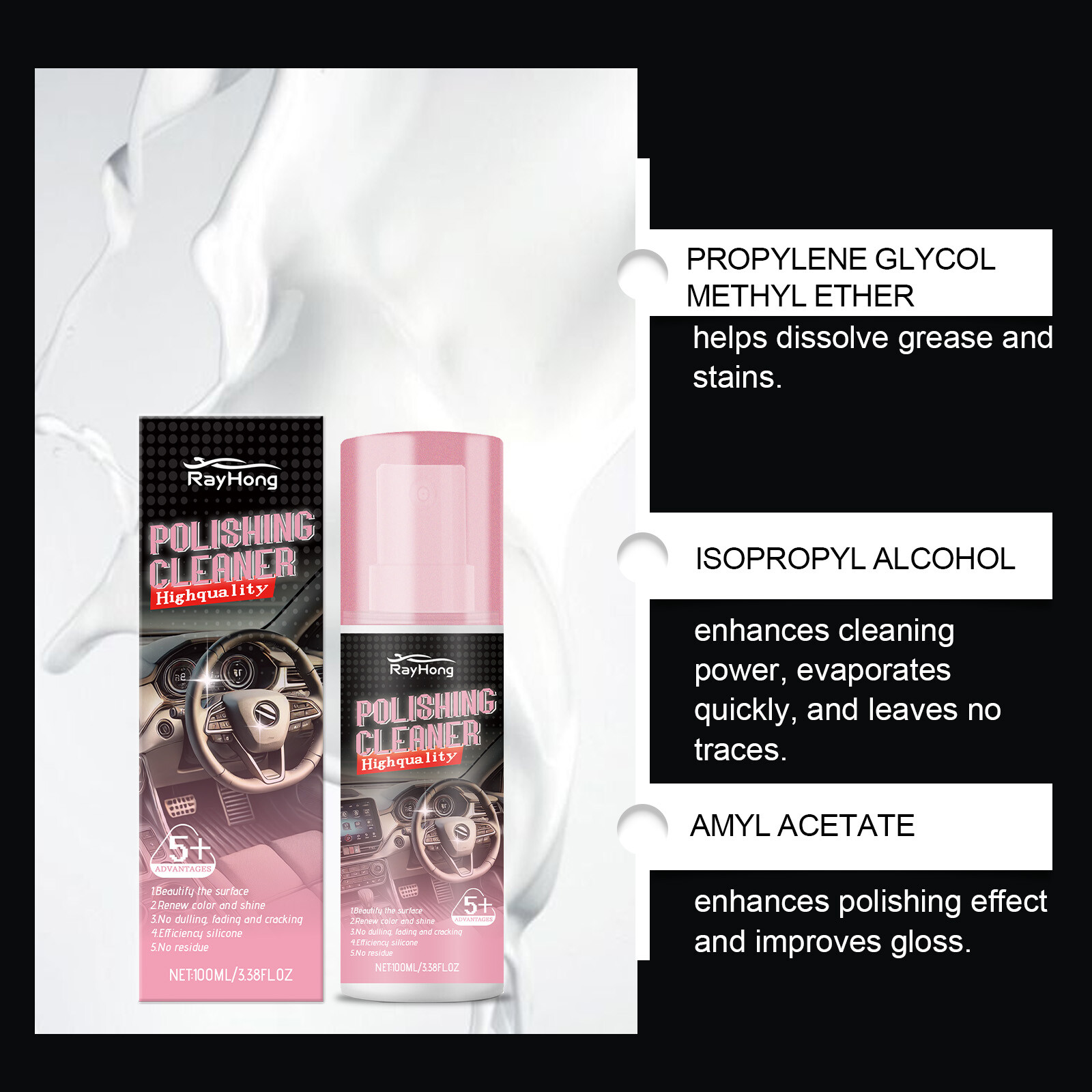 3x Polishing Cleaner Cars Interior Car Interior Detailer & Cleaner 100ml