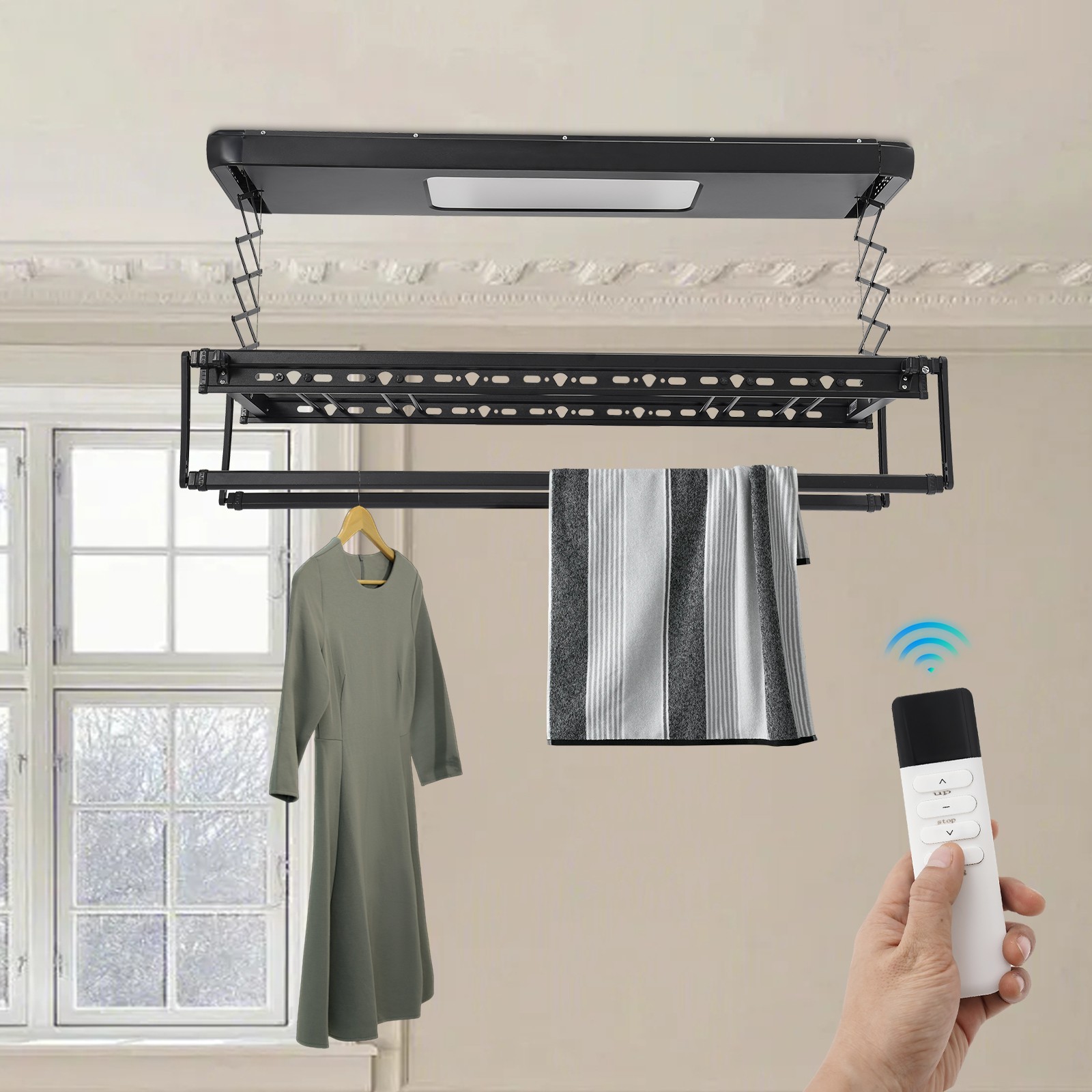 Airing Rack with Remote Control, 110V Electrical Airing Rack with Light