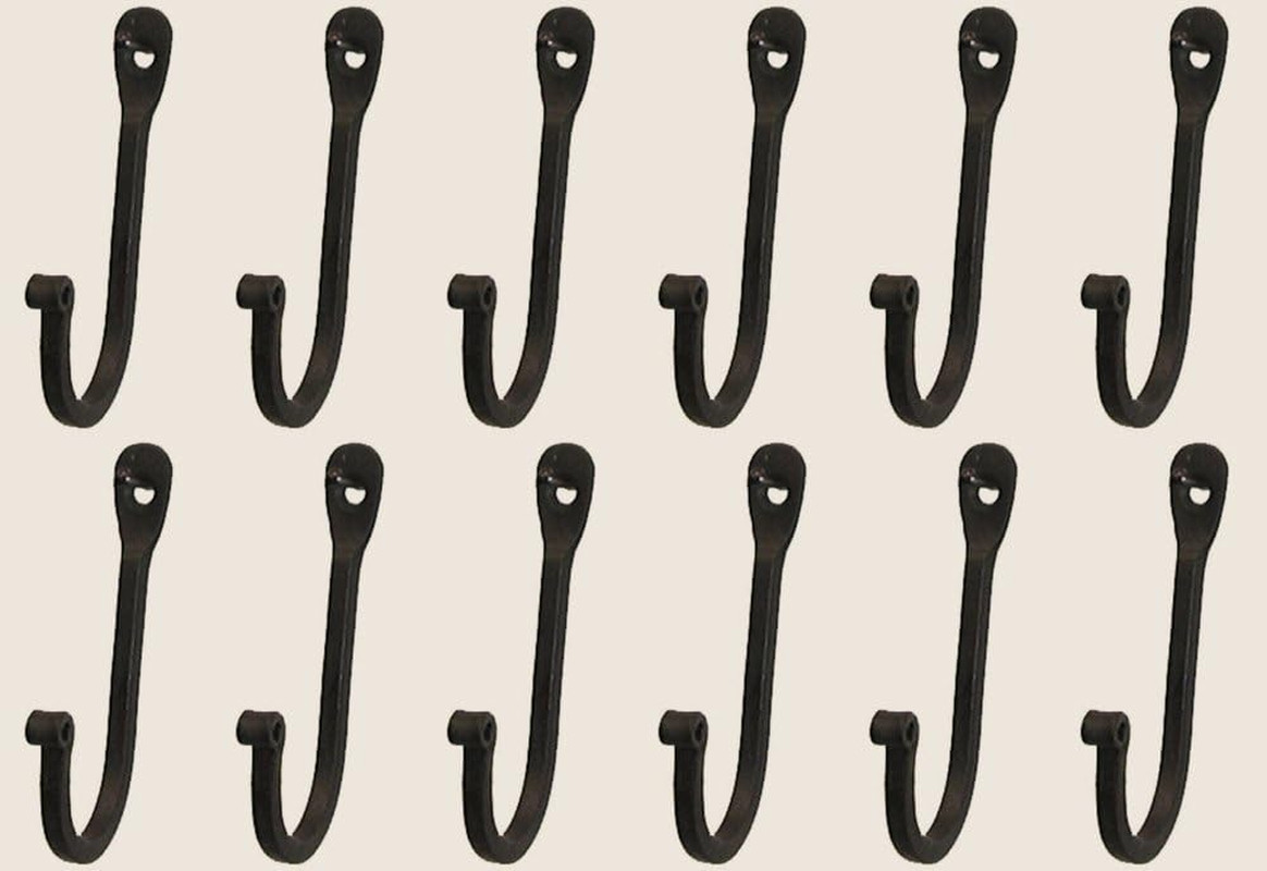 Vintage Hand Forged Iron Classic Early American Plain Hook Black (Set of 12)