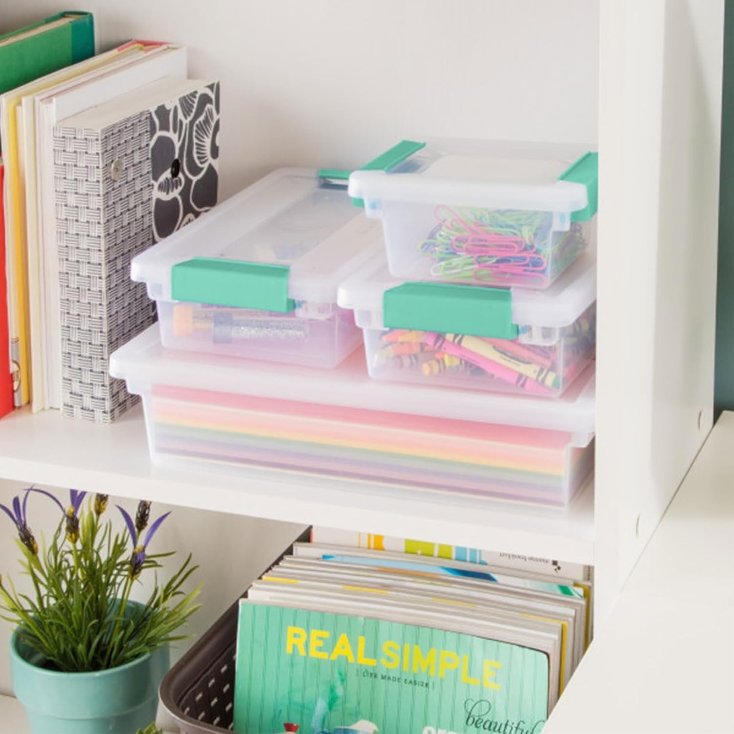 Effortless Storage Solutions: 6-Pack Large Stackable Bins with Latching Lids