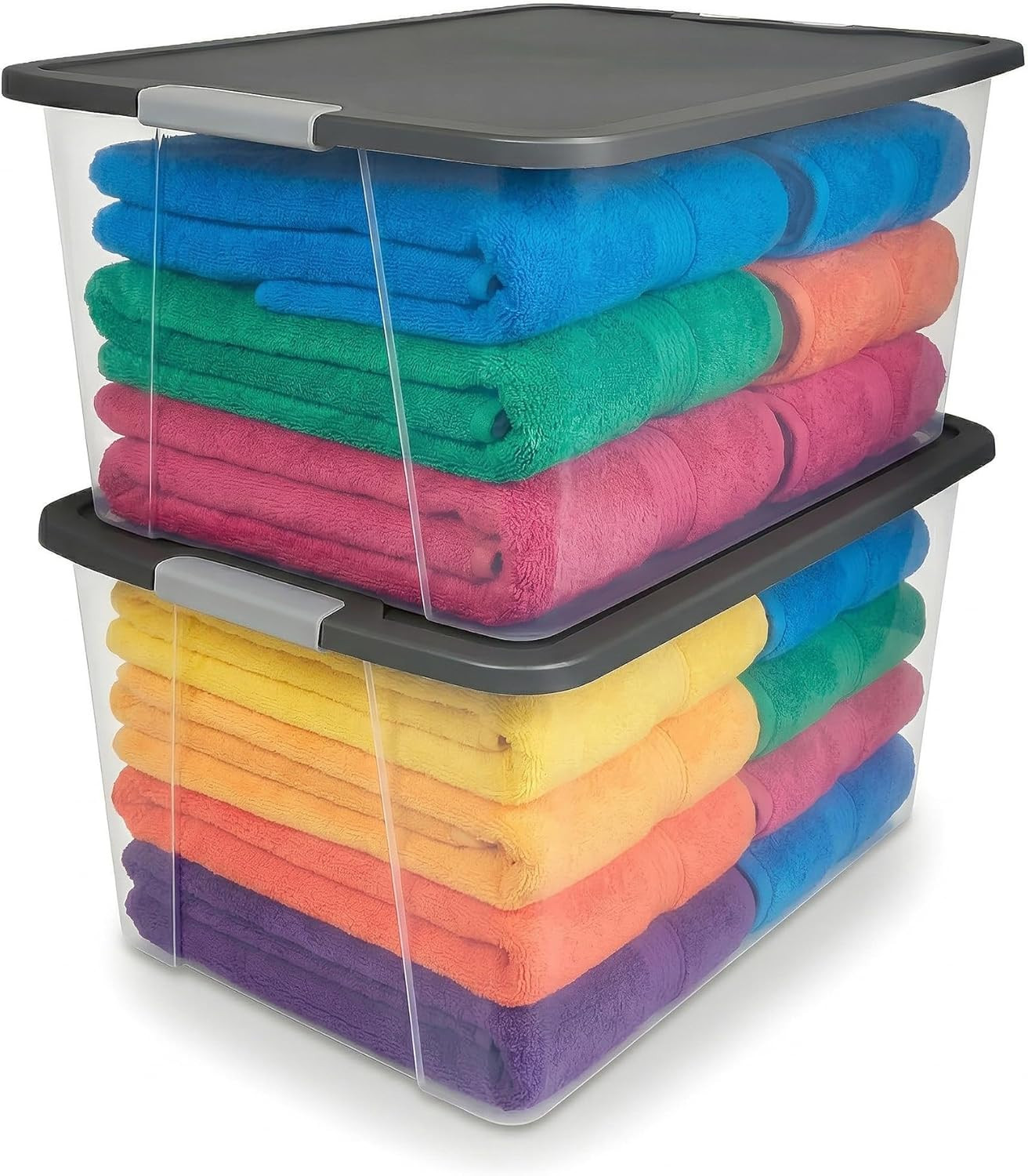 4-Pack Secure Latch, Clear Plastic Storage Organizer Bins, 64 Quart, Gray Lid –