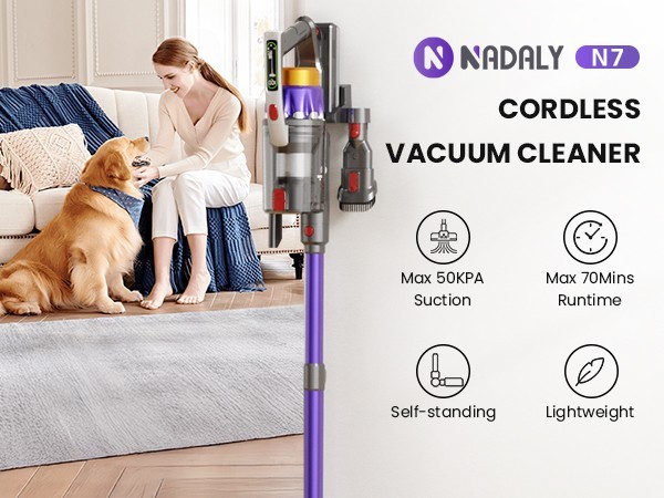 Hompany Cordless Vacuum Cleaner Self-Standing Stick 55Kpa 70min Lightweigh 650W