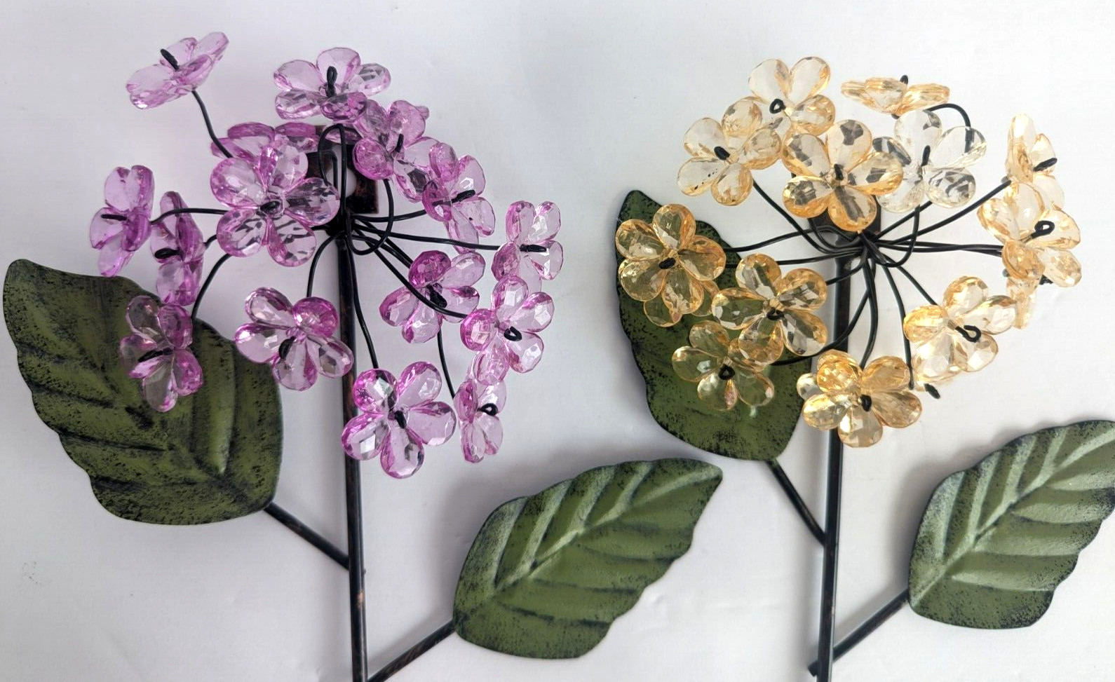 Ganz Metal Acrylic Wall Hanging Hooks Set Of 2 Flowers Decorative Wall 9.3/8″