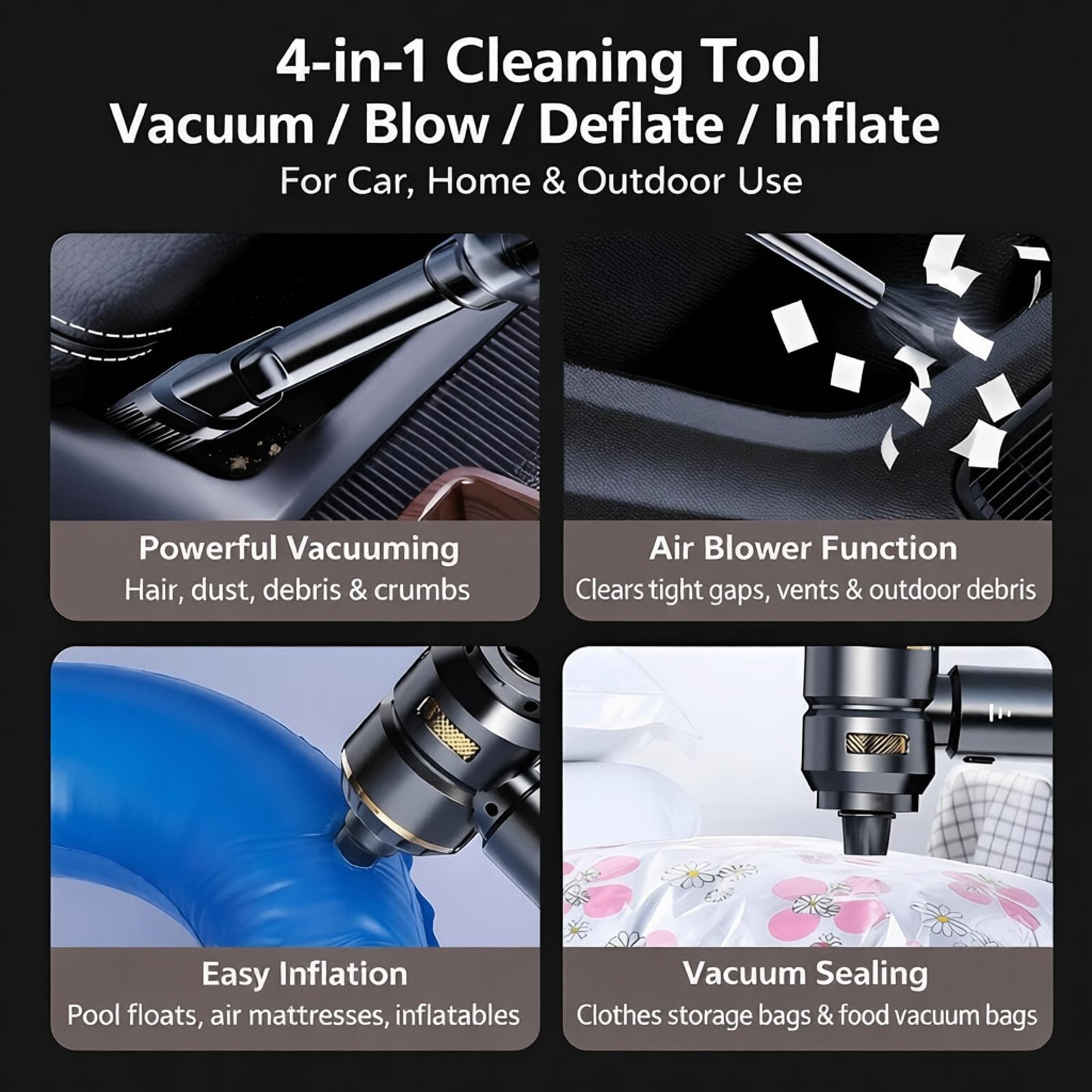 Cordless Handheld Vacuum Cleaner w/ Blower Strong Real Suction for Car and Home